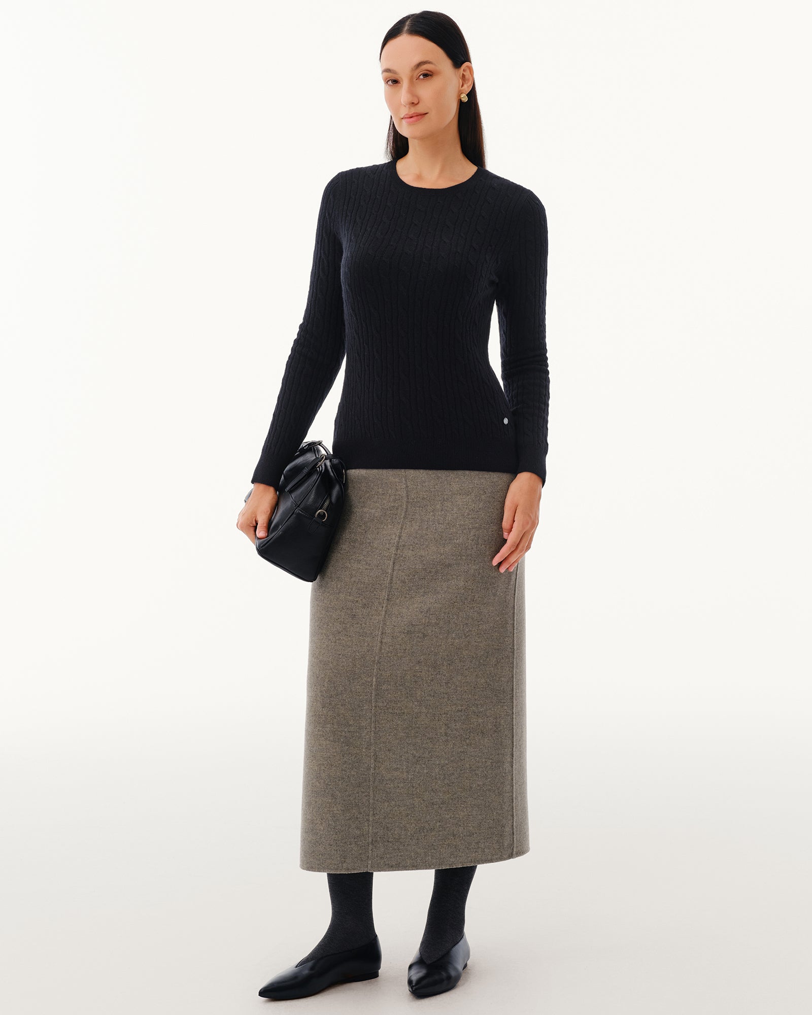 Women's 100% Pure Cashmere Cable Knit Crew Neck Sweater