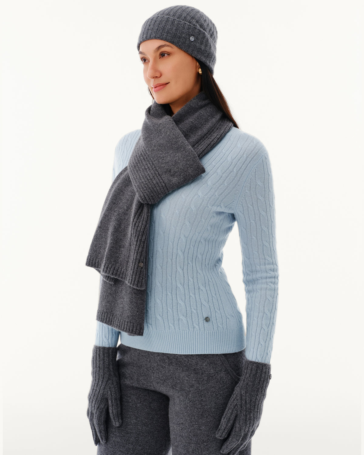 100% Pure Cashmere Ribbed Hat, Scarf &amp; Gloves Set