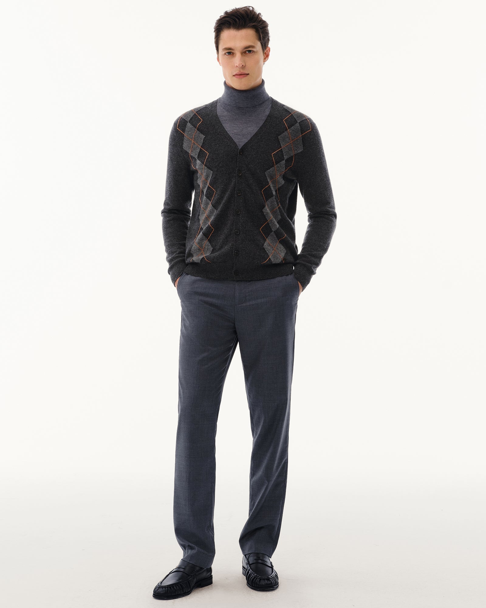 Men's 100% Pure Cashmere Argyle V-Neck Cardigan