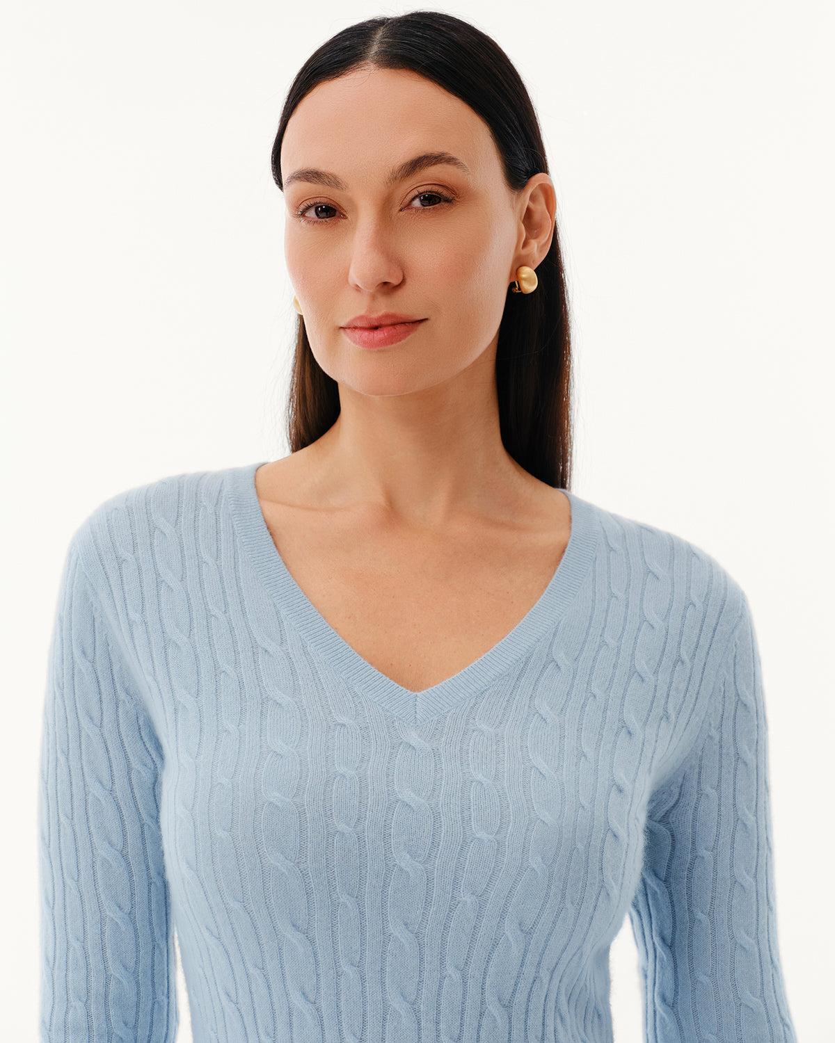 Women's 100% Pure Cashmere Cable Knit V-Neck Sweater