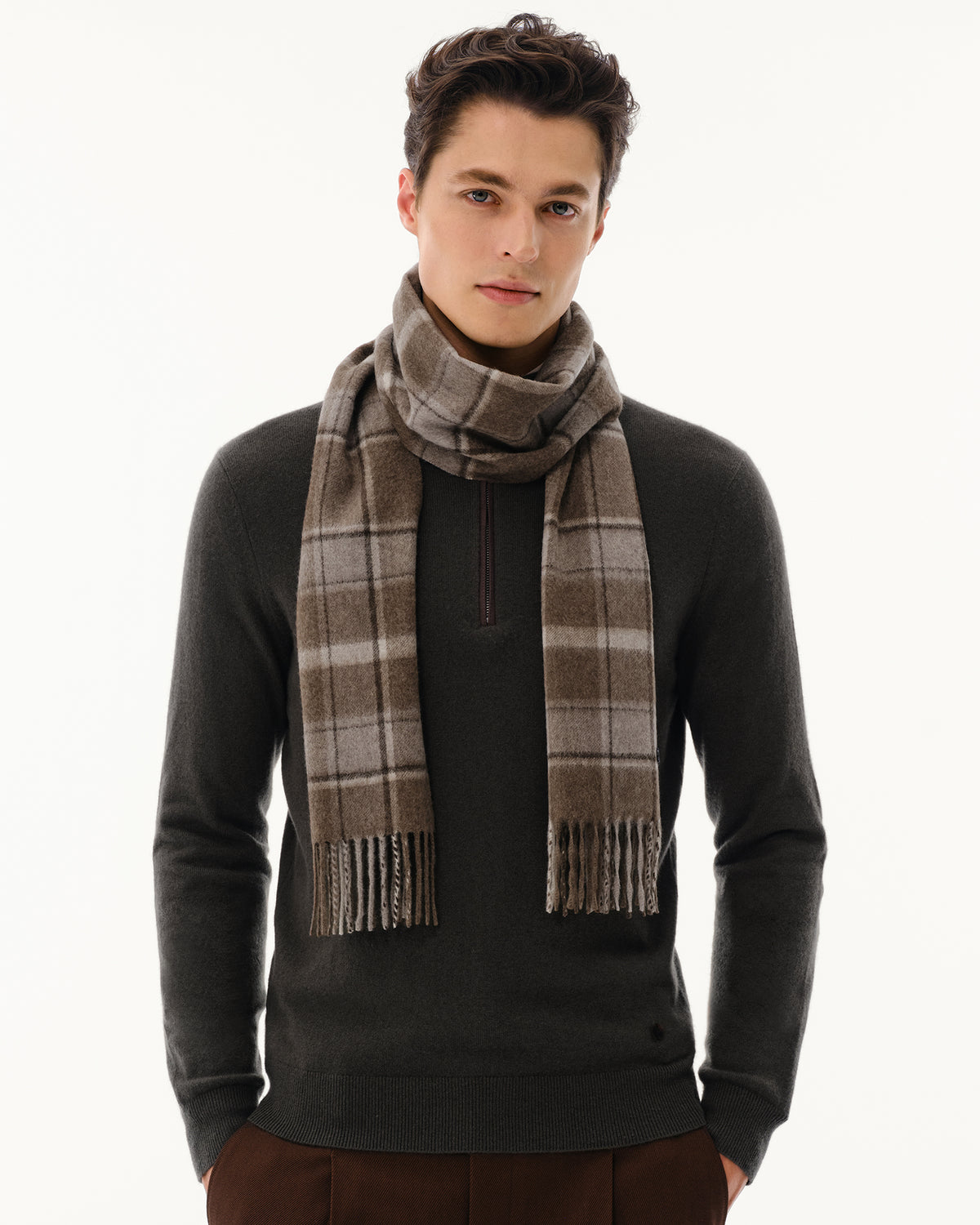 100% Pure Cashmere Brushed Check Scarf