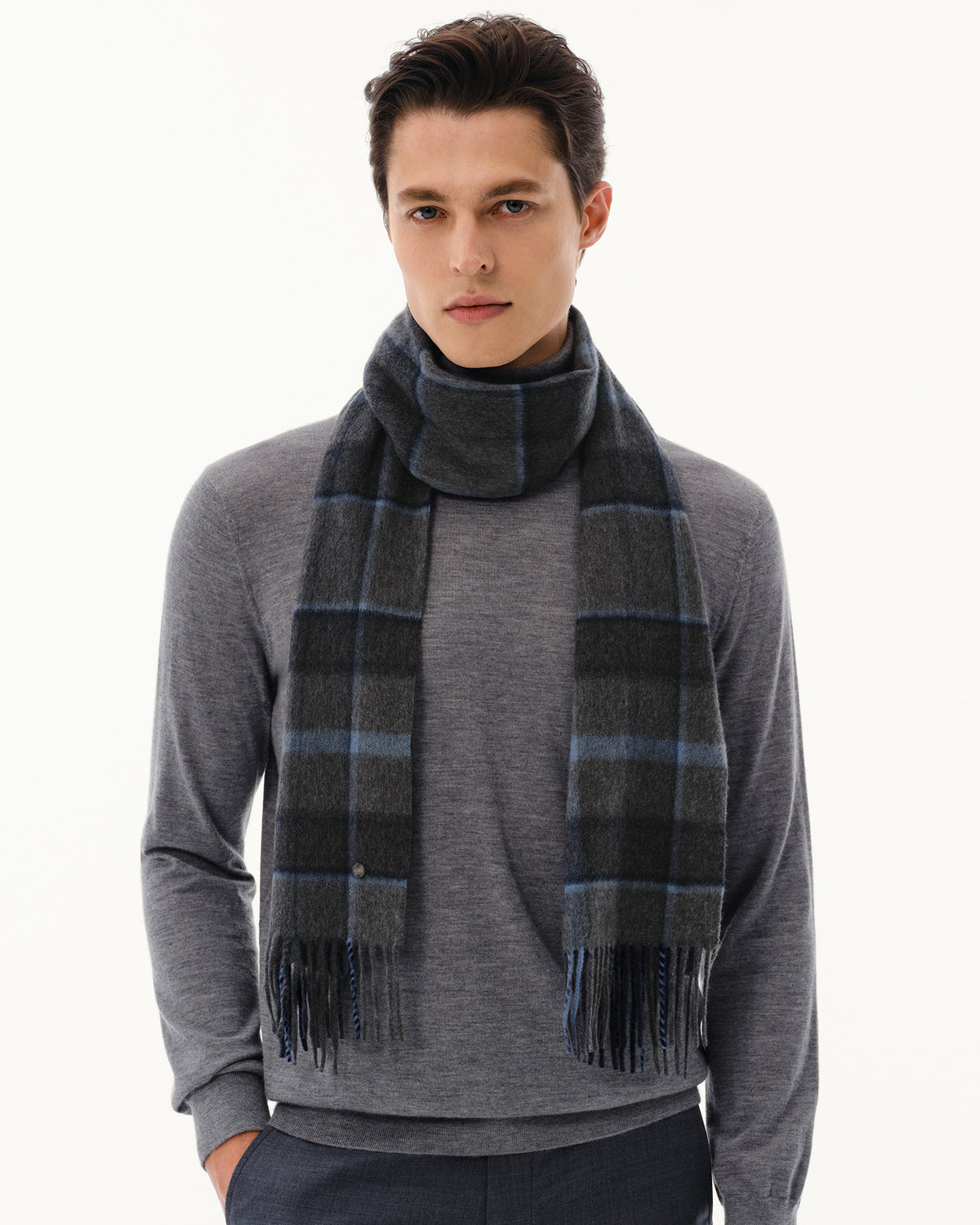 100% Pure Cashmere Brushed Check Scarf