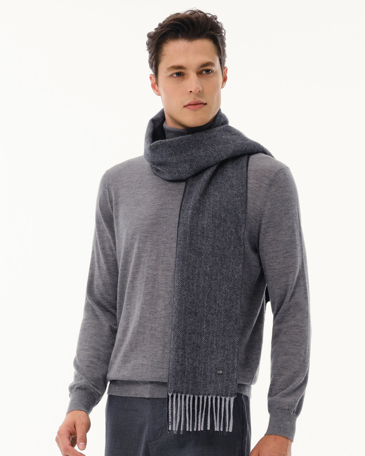 100% Pure Cashmere Brushed Herringbone Scarf