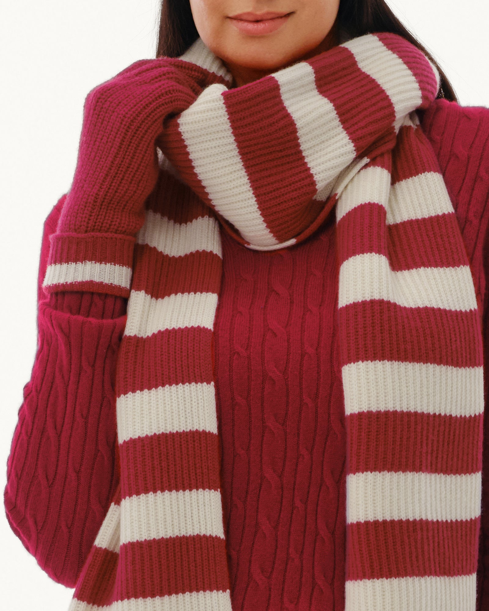 Wool-Cashmere Striped Ribbed Gloves