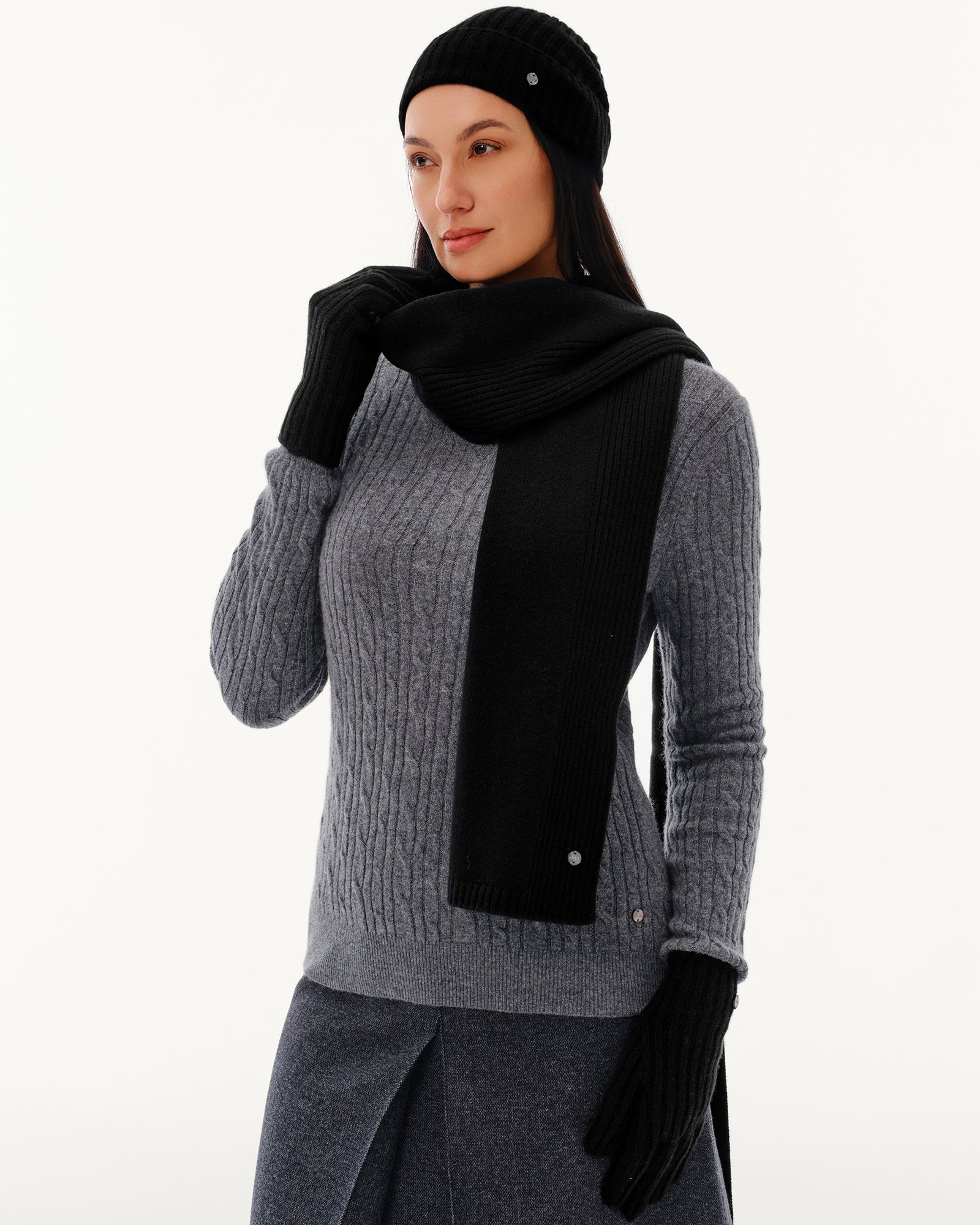 100% Pure Cashmere Ribbed Hat, Scarf &amp; Gloves Set