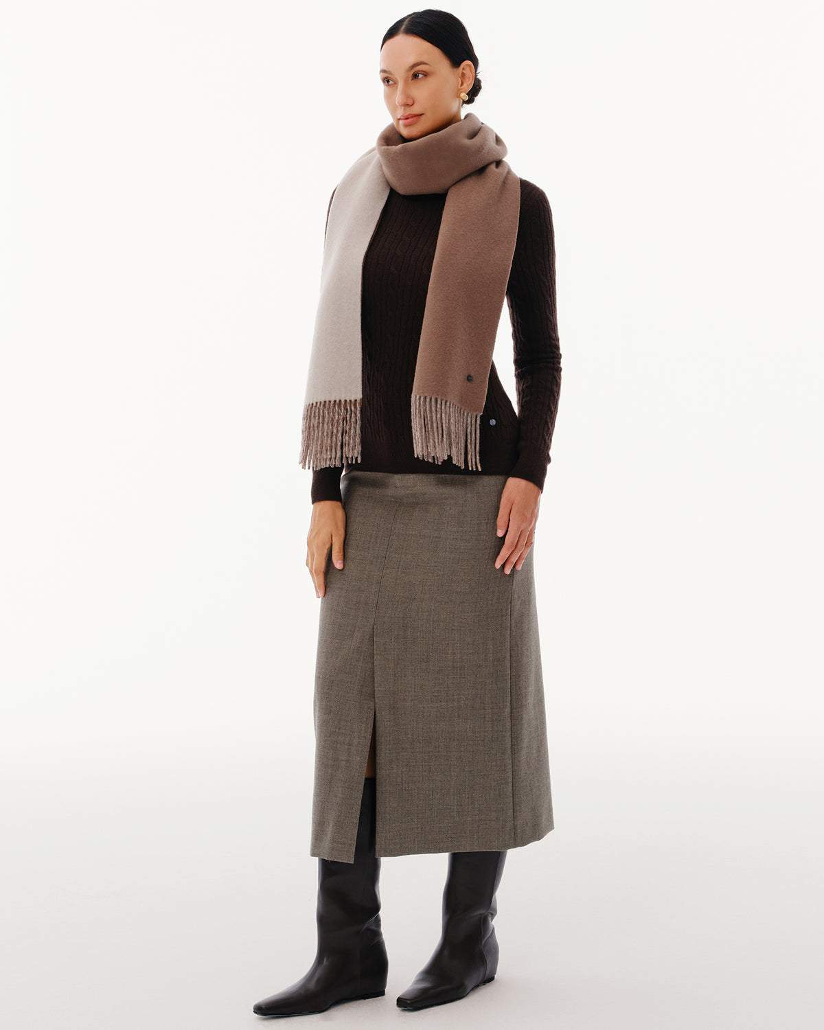 100% Pure Cashmere Double-Layer Brushed Scarf