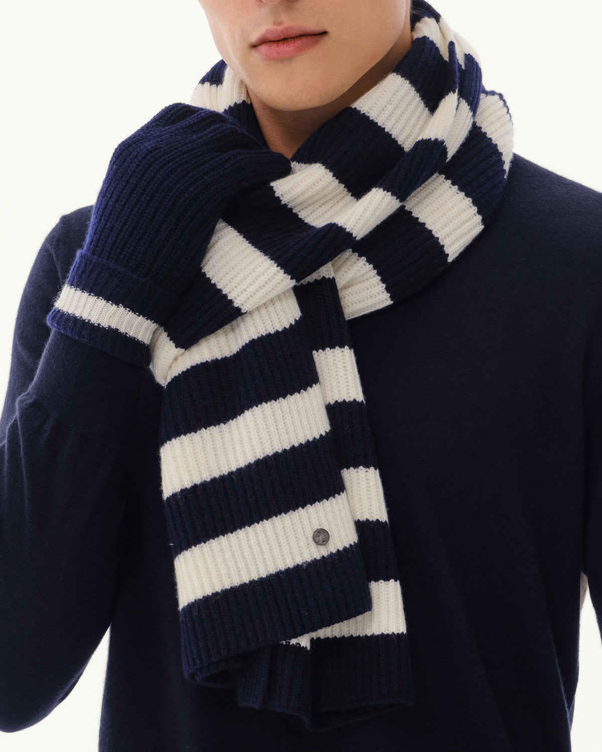 Wool-Cashmere Striped Ribbed Scarf