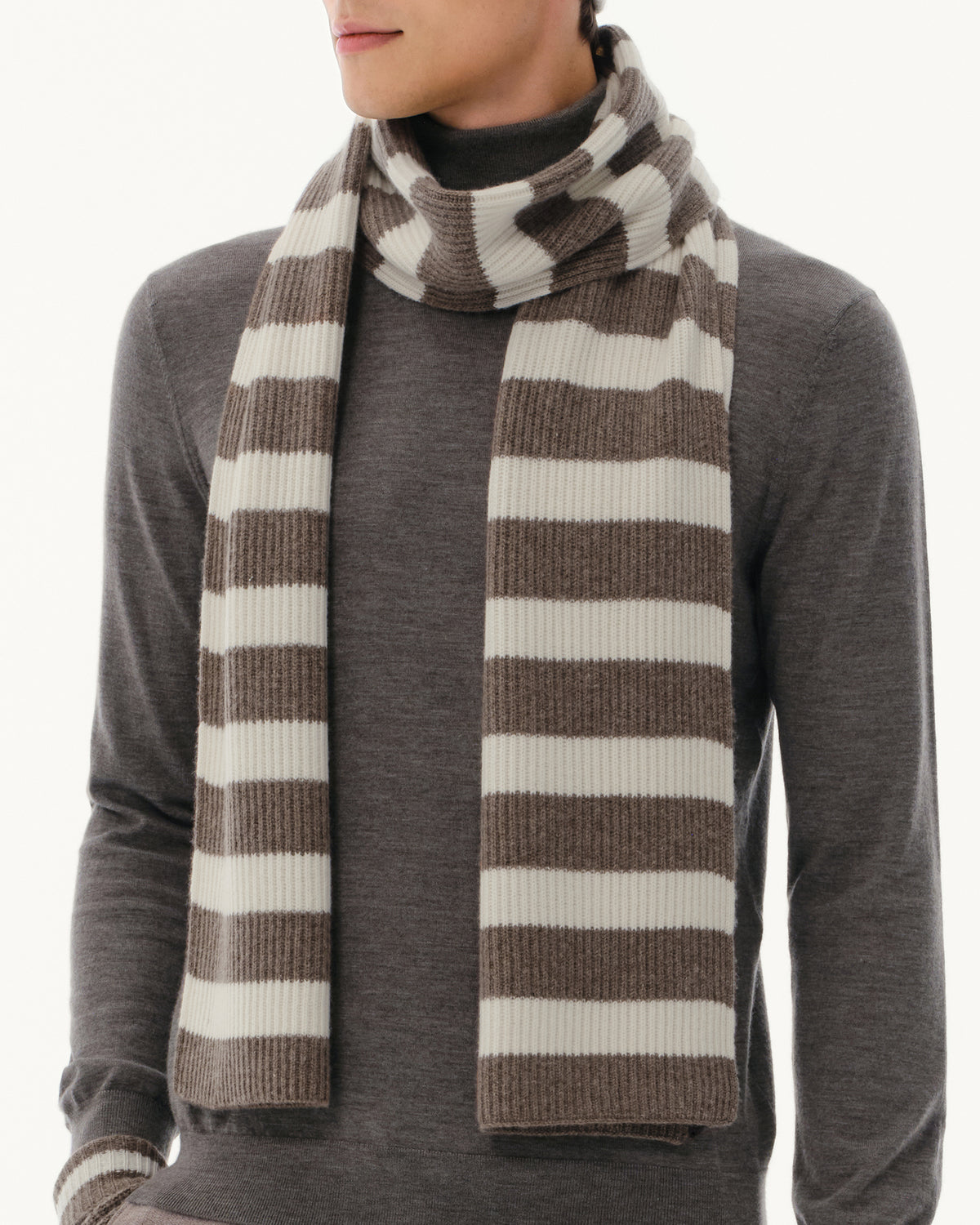 Wool-Cashmere Striped Ribbed Scarf