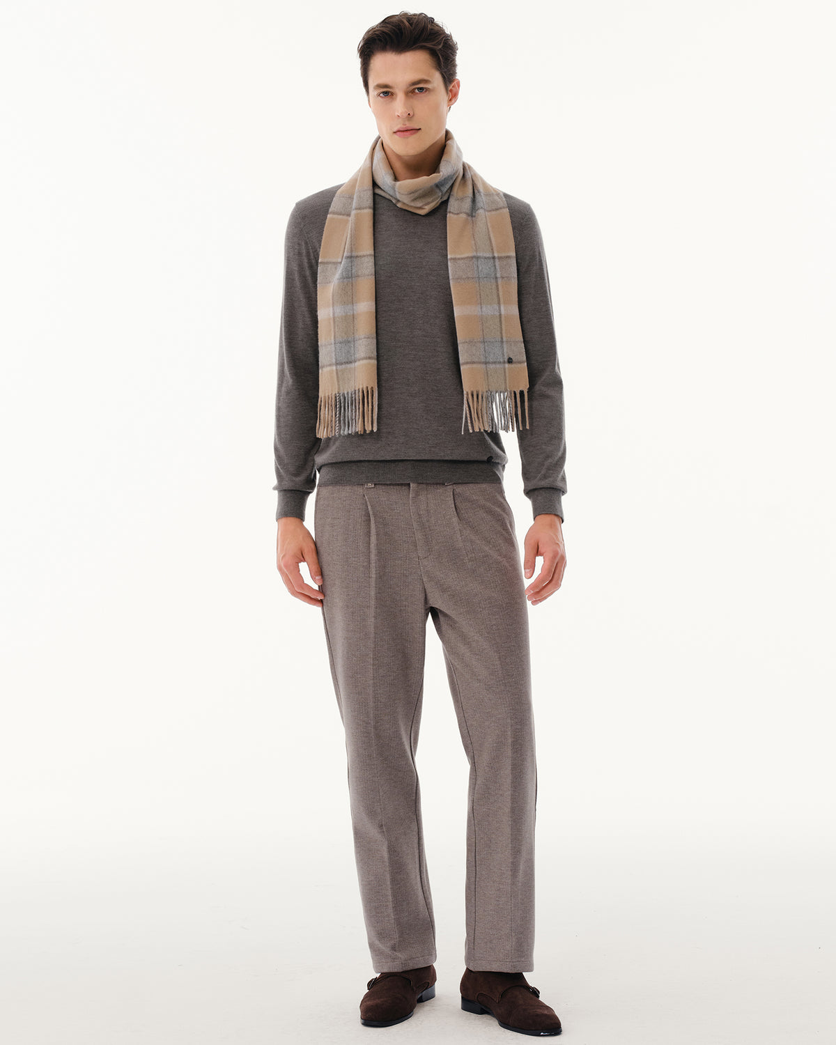 100% Pure Cashmere Brushed Check Scarf