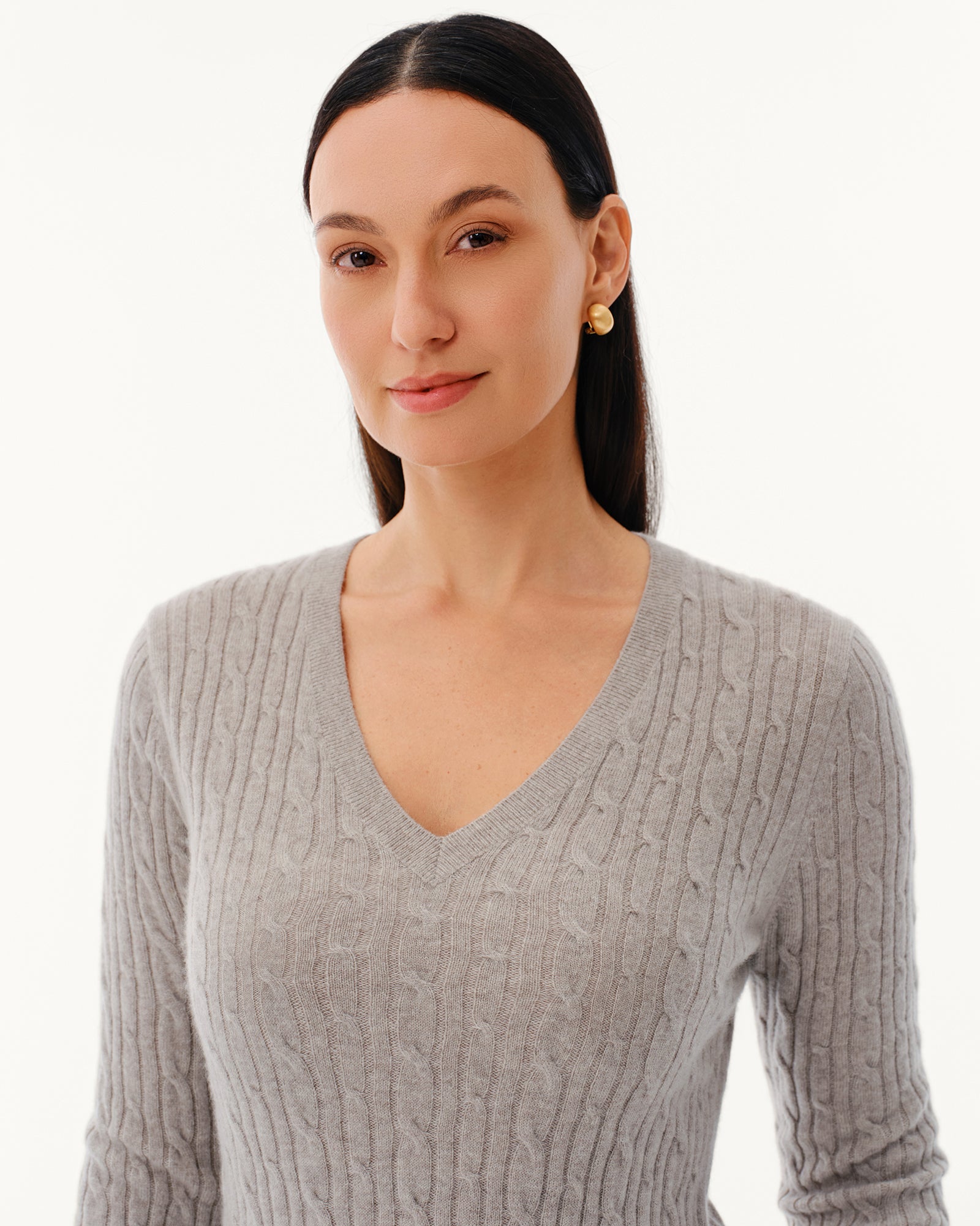 Women's 100% Pure Cashmere Cable Knit V-Neck Sweater