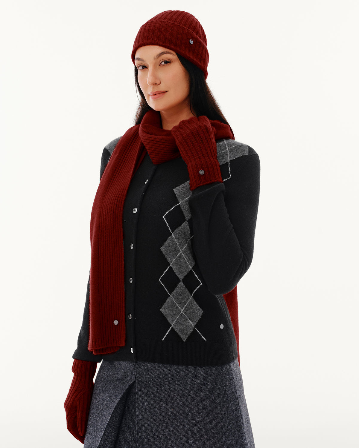 100% Pure Cashmere Ribbed Hat, Scarf &amp; Gloves Set