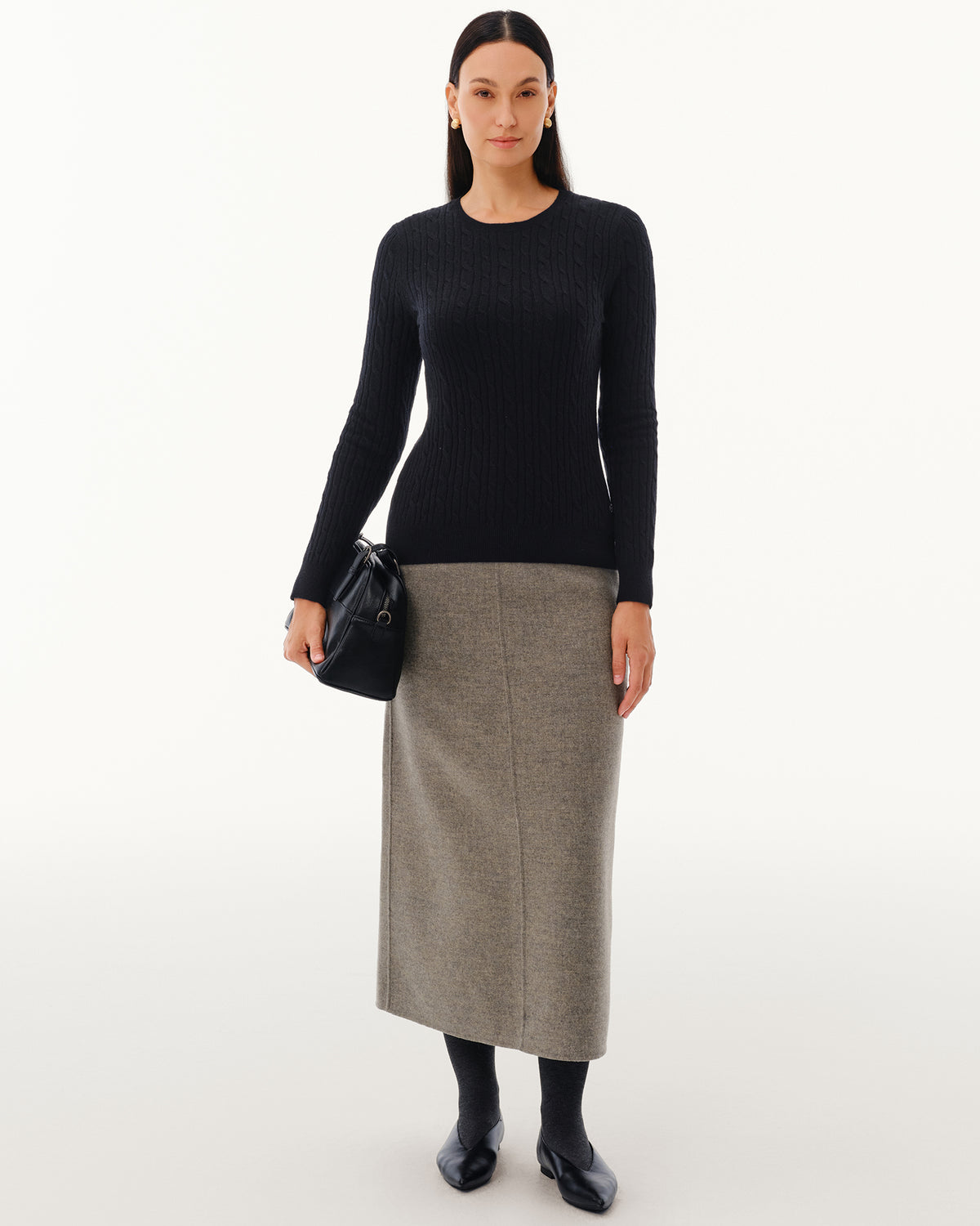 Women's 100% Pure Cashmere Cable Knit Crew Neck Sweater