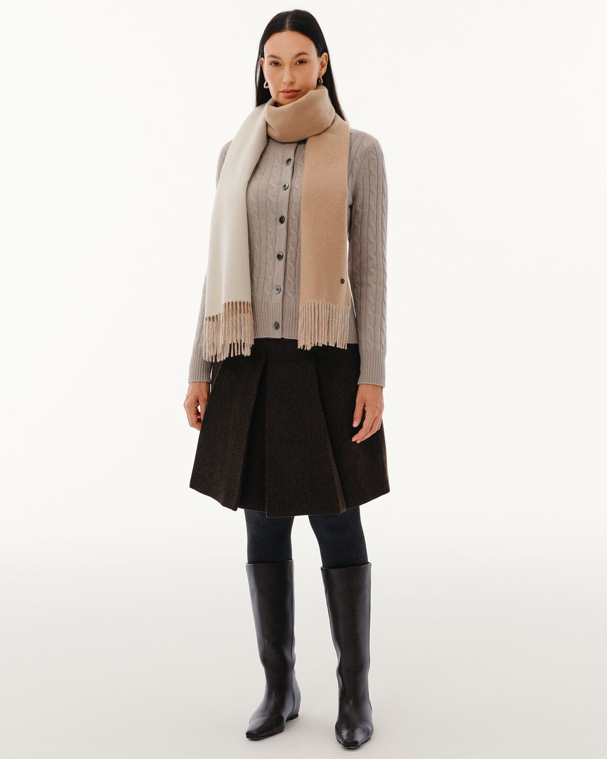 100% Pure Cashmere Double-Layer Brushed Scarf