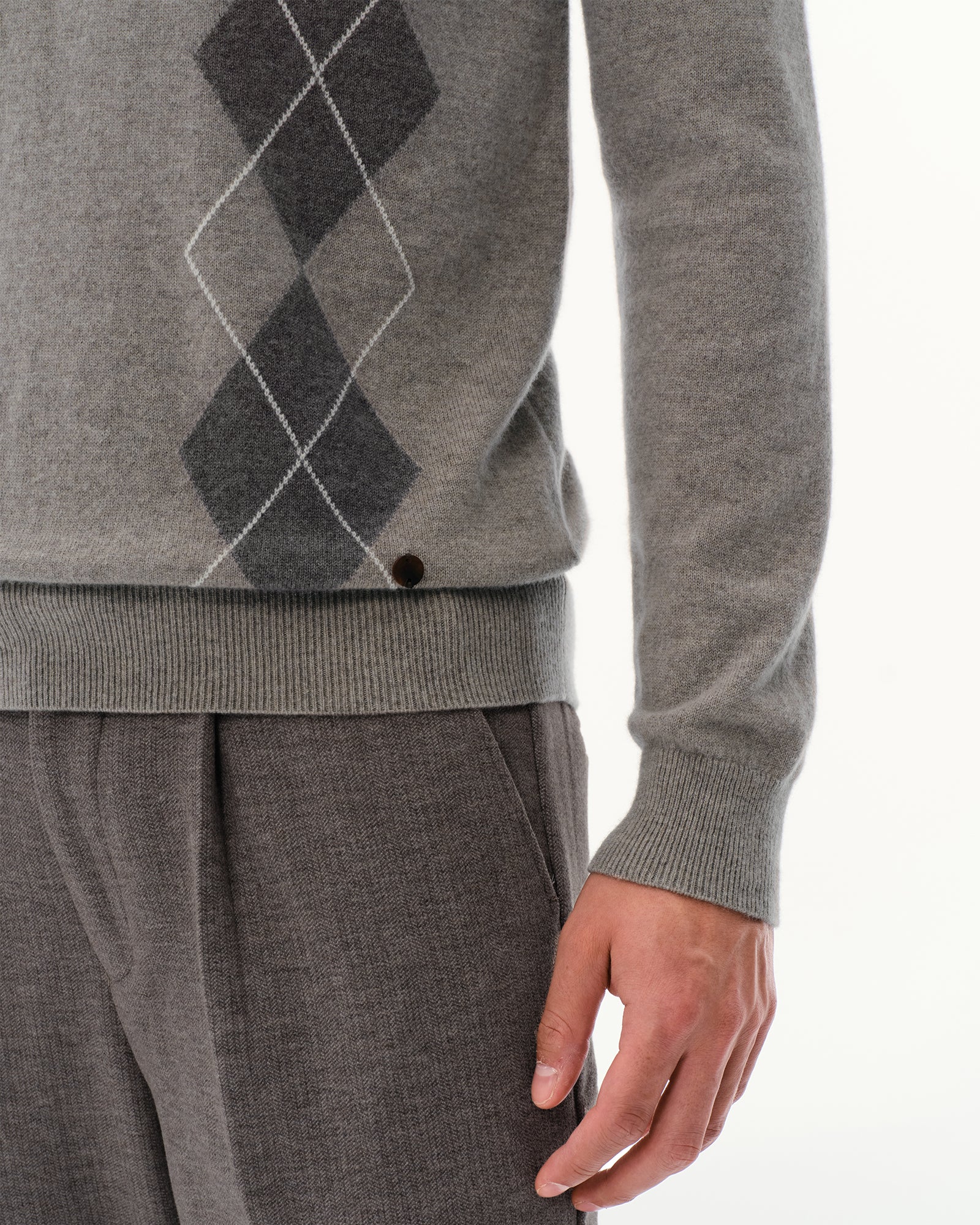 Men's 100% Cashmere Argyle Crew Neck Sweater