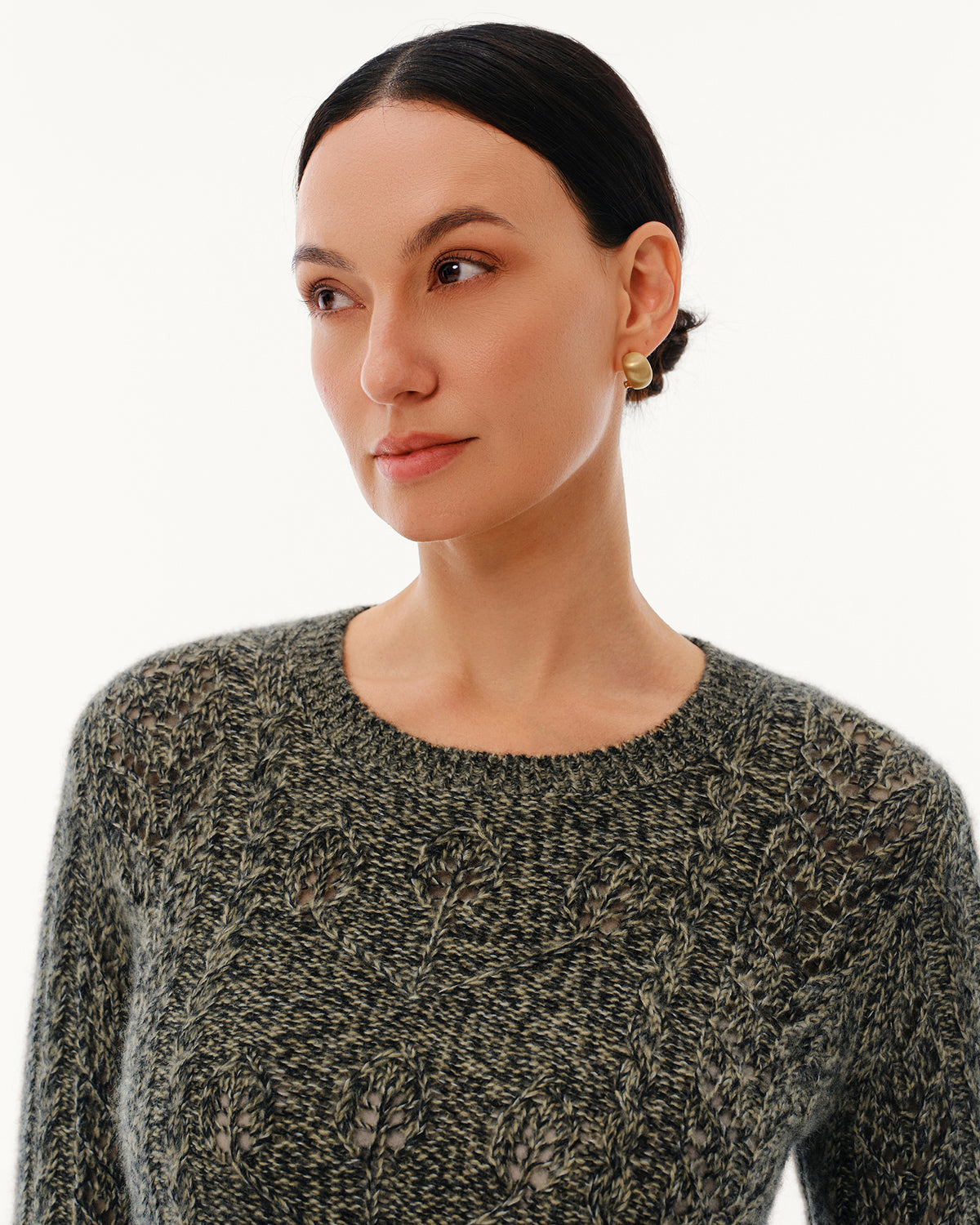 Women's Cashmere Silk Cable Knit Crew Neck Sweater