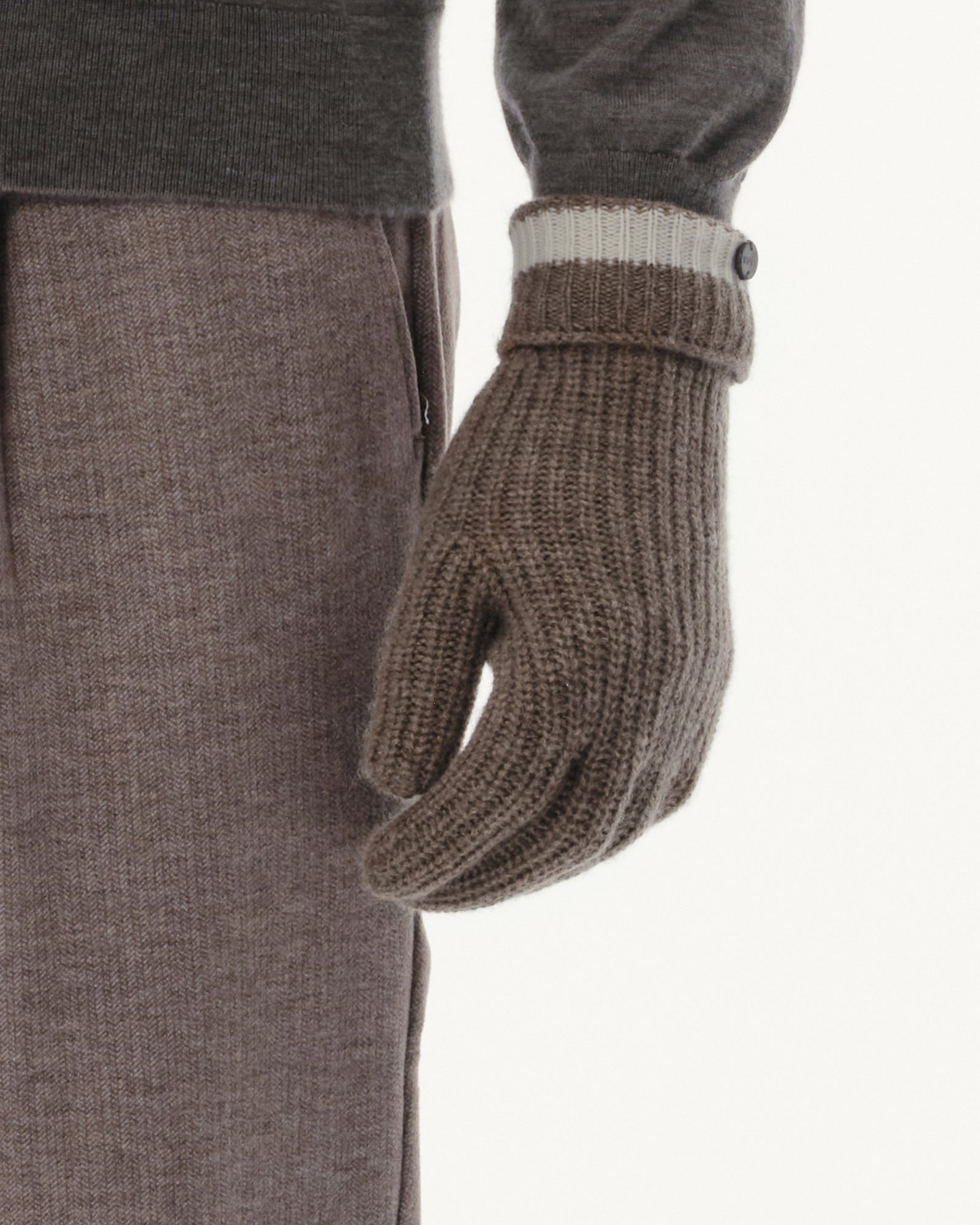 Wool-Cashmere Striped Ribbed Gloves