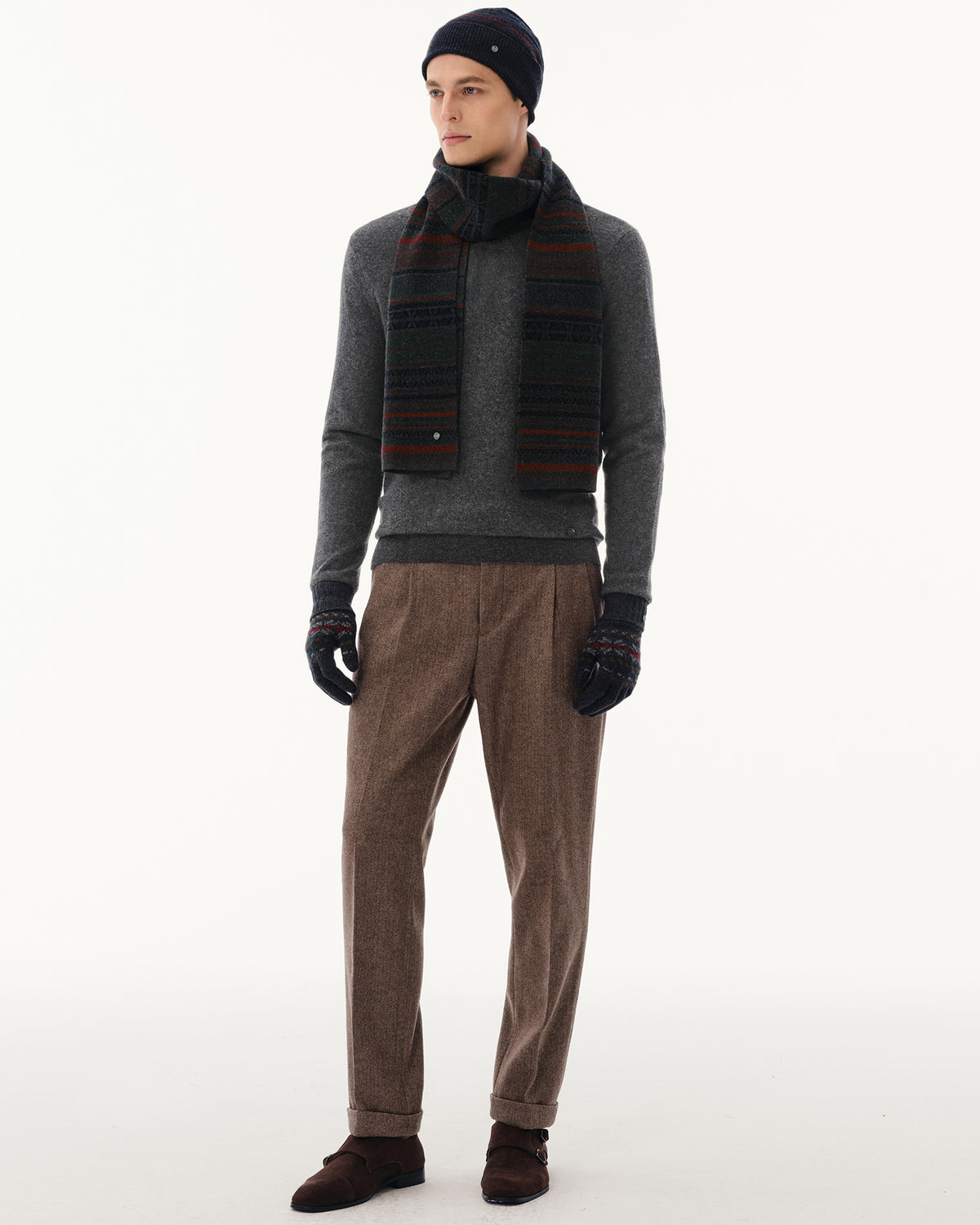 Men's Wool-Cashmere Fair Isle Hat, Scarf &amp; Gloves Set