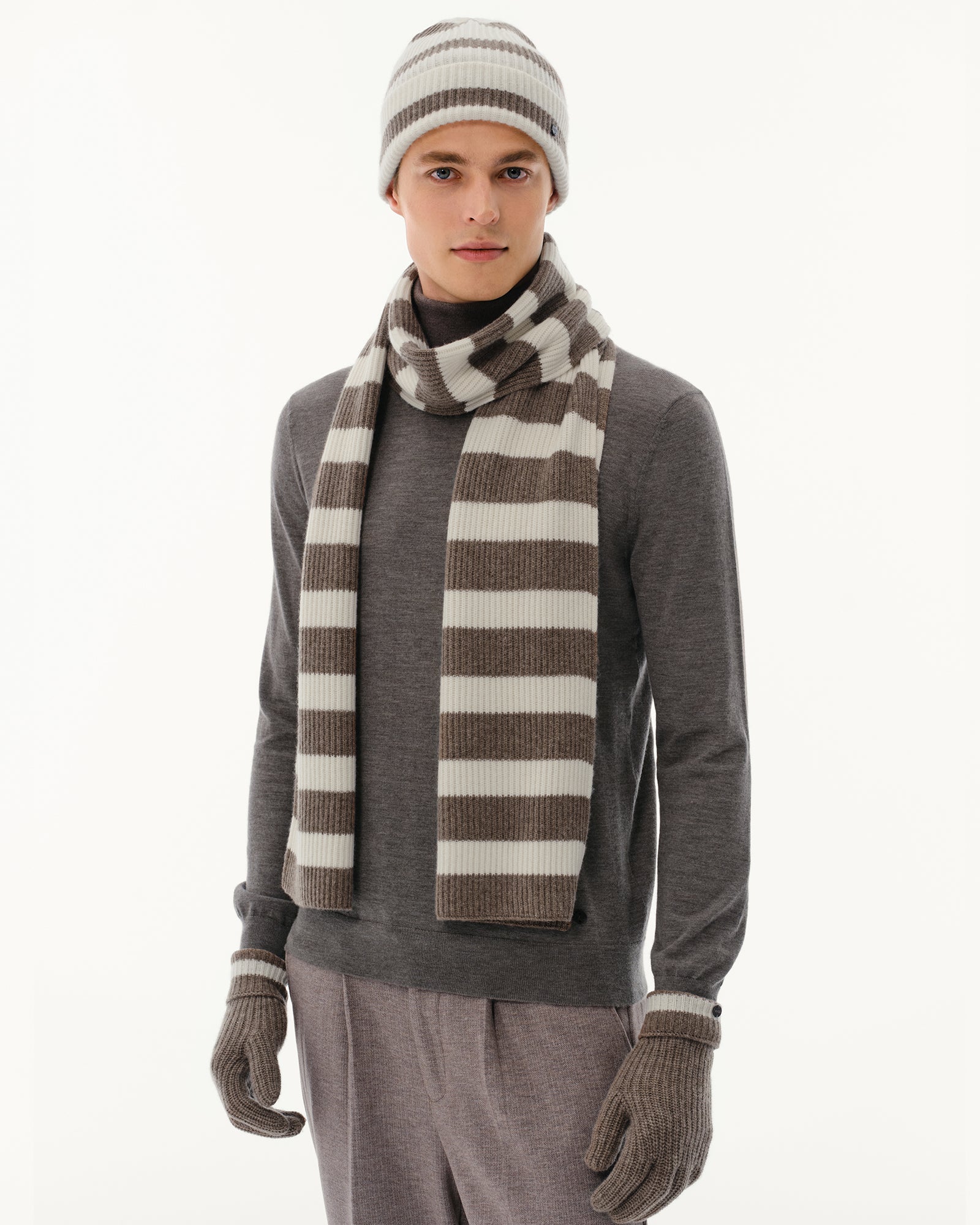 Wool-Cashmere Striped Hat, Scarf &amp; Gloves Set