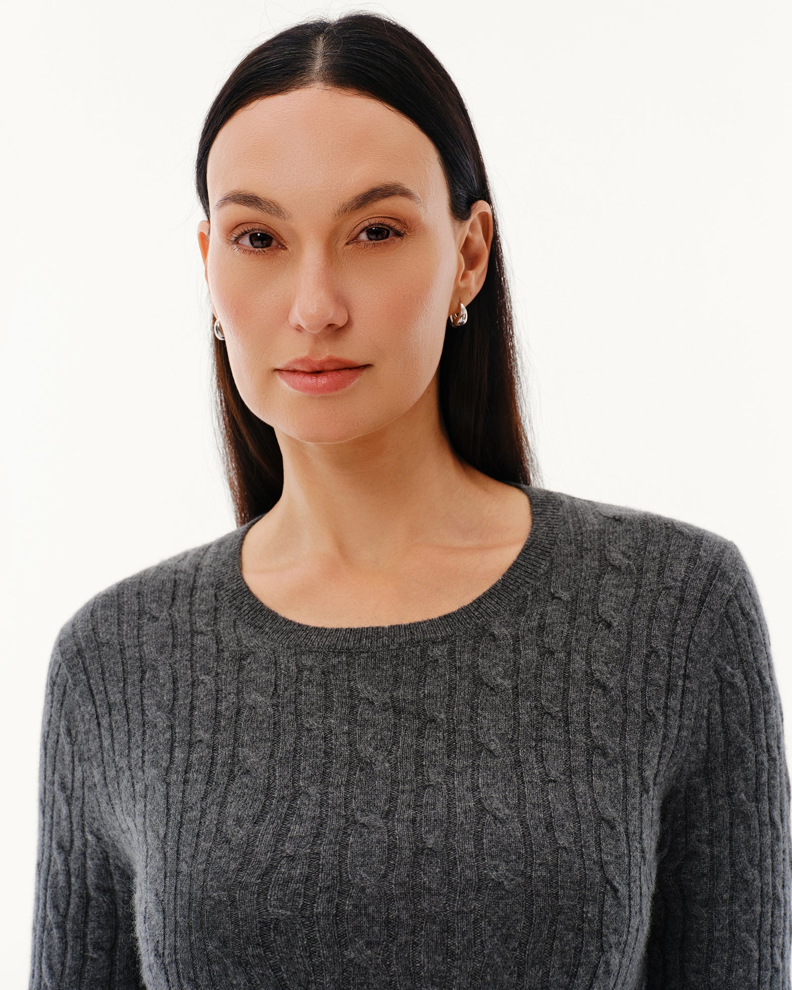Women's 100% Pure Cashmere Cable Knit Crew Neck Sweater