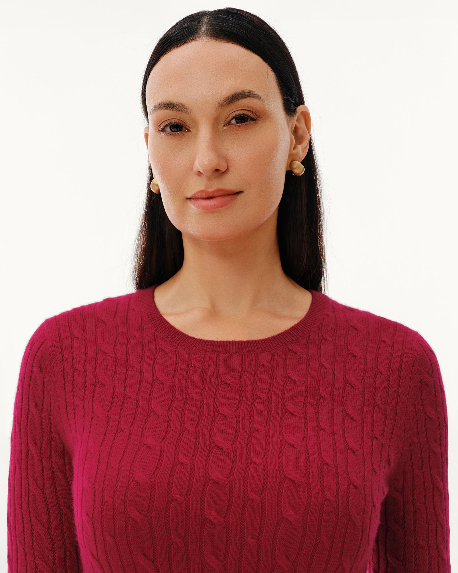 Women's 100% Pure Cashmere Cable Knit Crew Neck Sweater