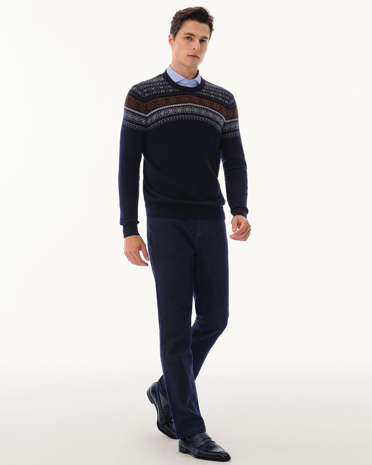 Men's 100% Pure Cashmere Fair Isle Crew Neck Sweater
