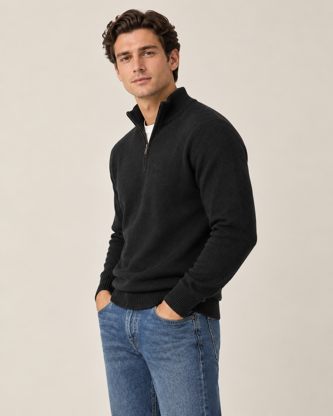 100% Cashmere Half Zip Sweater