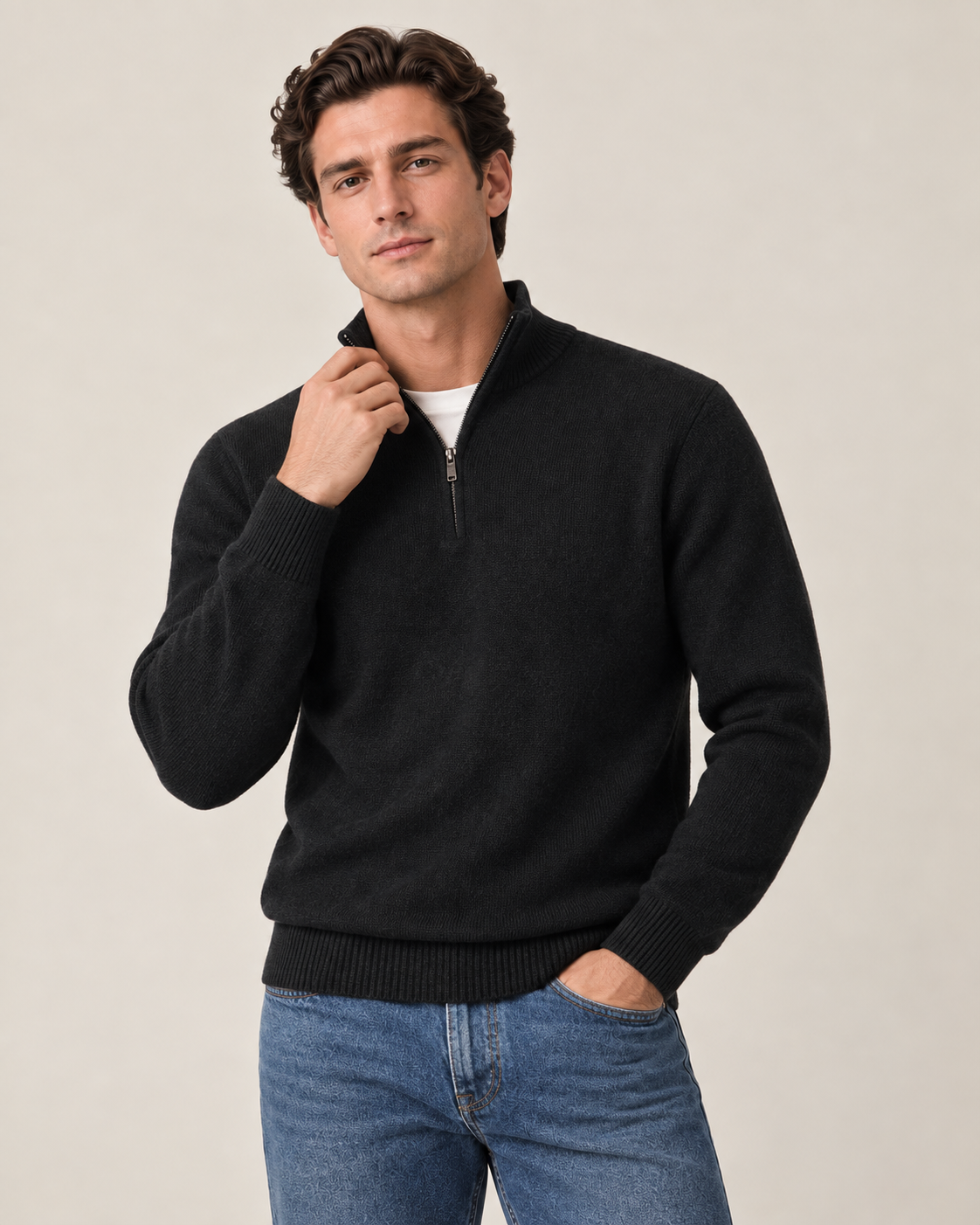 100% Cashmere Half Zip Sweater