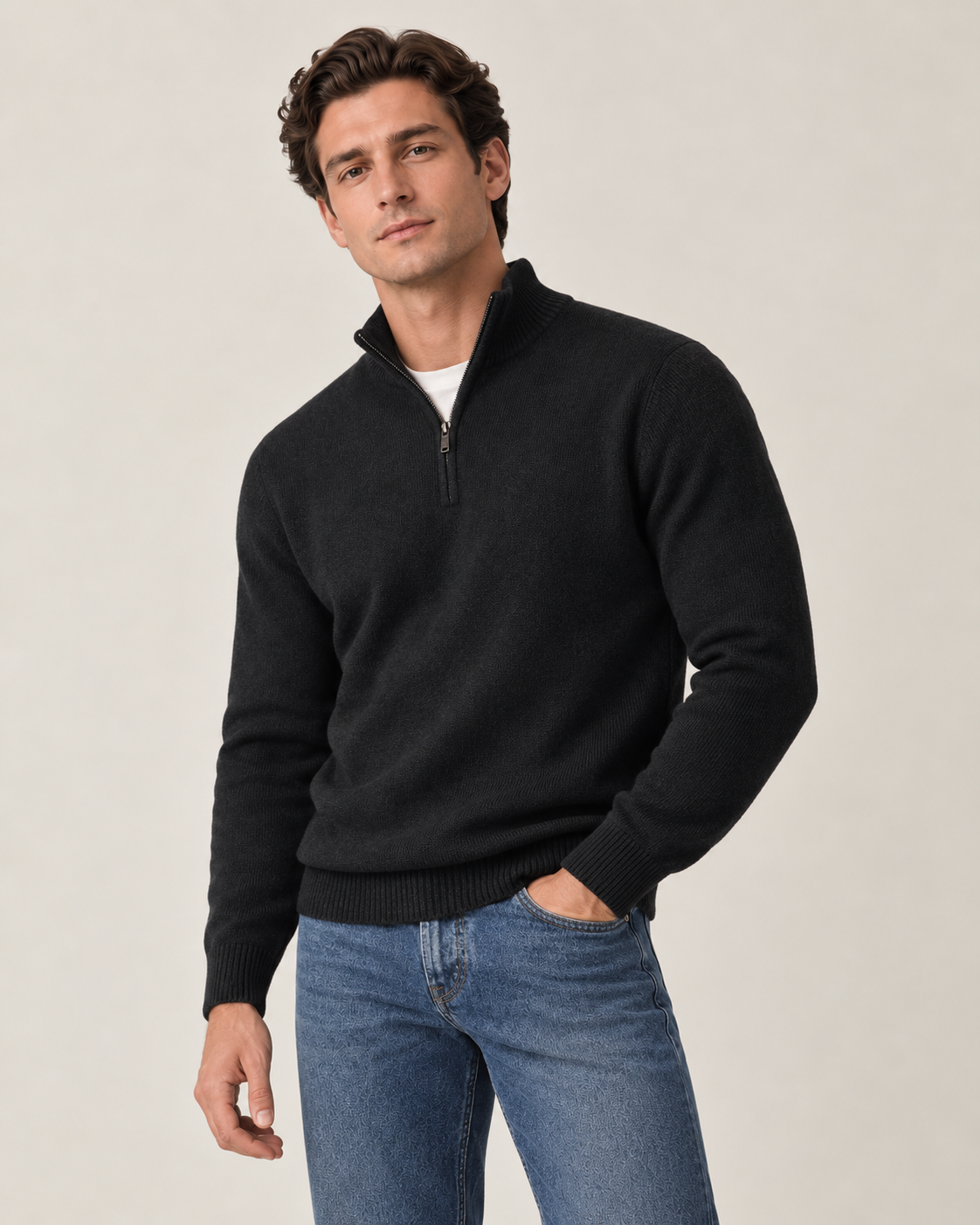 100% Cashmere Half Zip Sweater