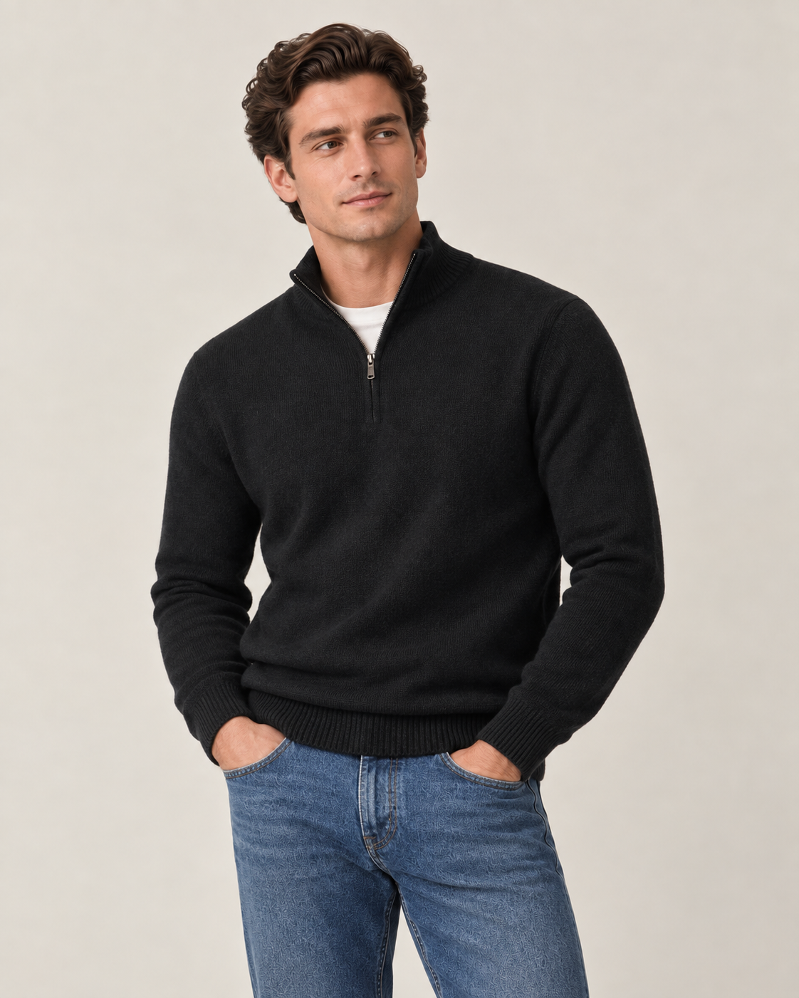 100% Cashmere Half Zip Sweater