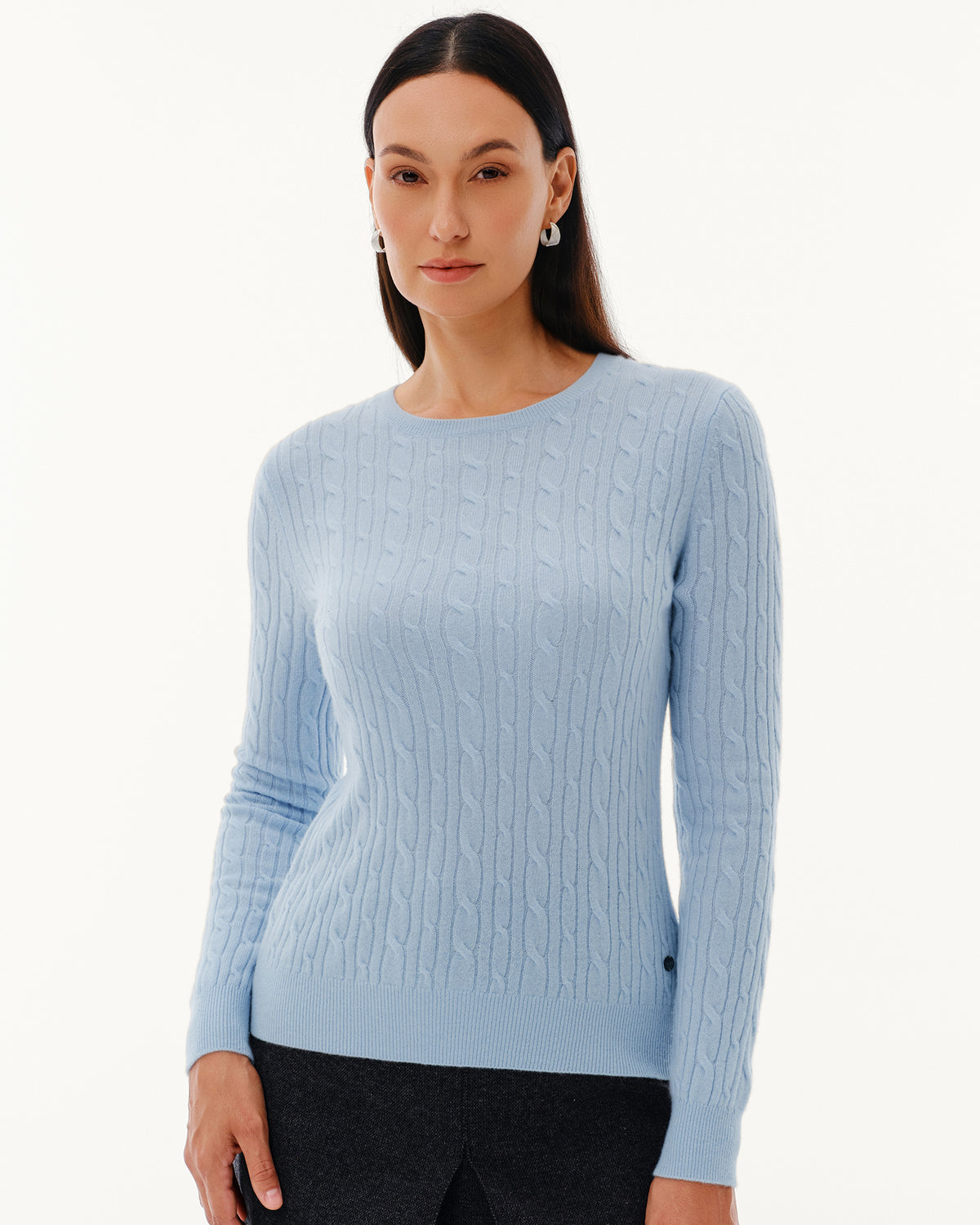Women's 100% Pure Cashmere Cable Knit Crew Neck Sweater