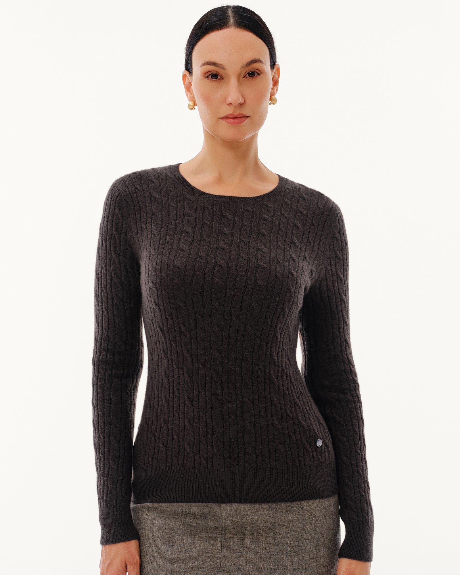 Women's 100% Pure Cashmere Cable Knit Crew Neck Sweater