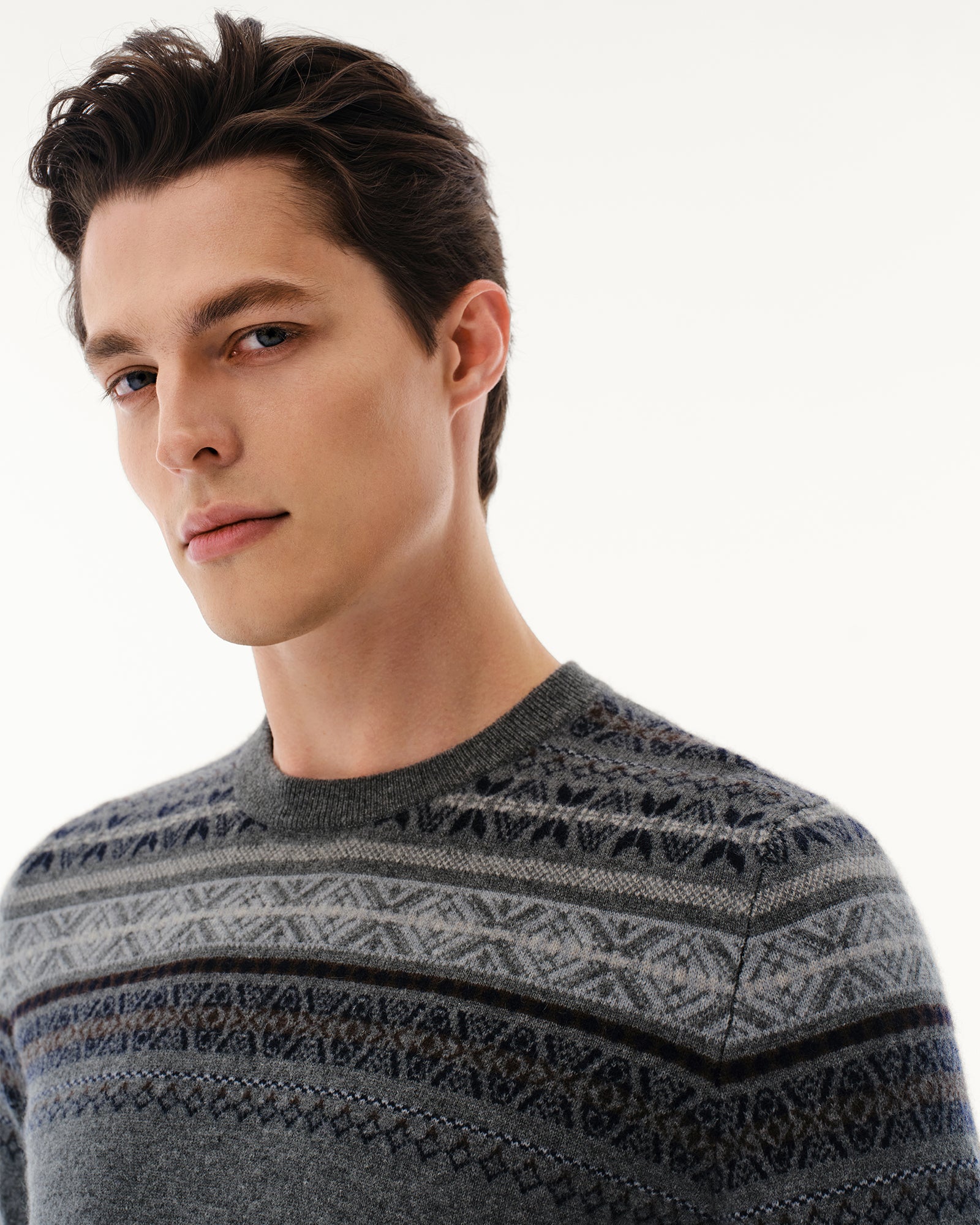 Men's 100% Pure Cashmere Fair Isle Crew Neck Sweater