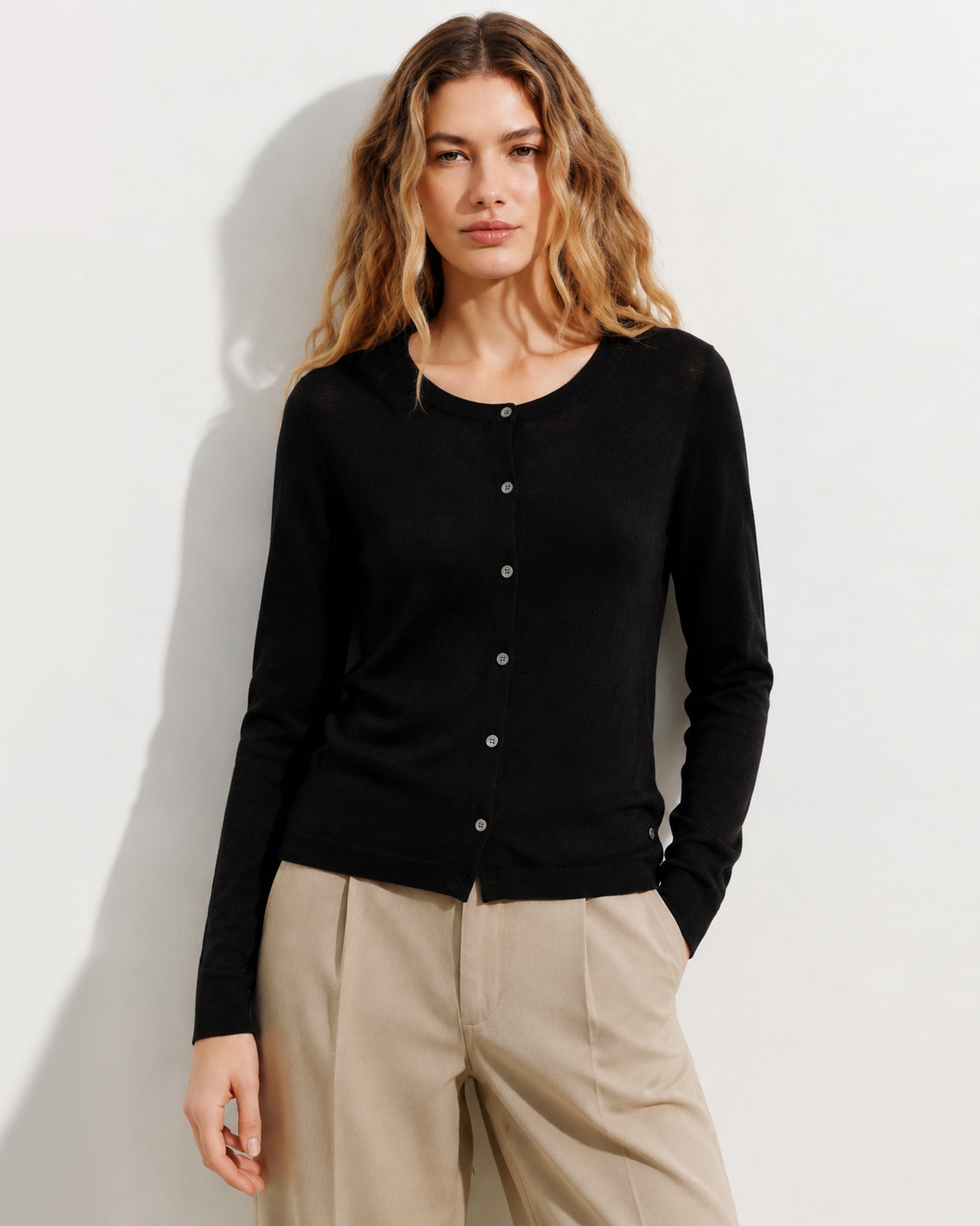 Lightweight Cashmere Silk Crew Cardigan