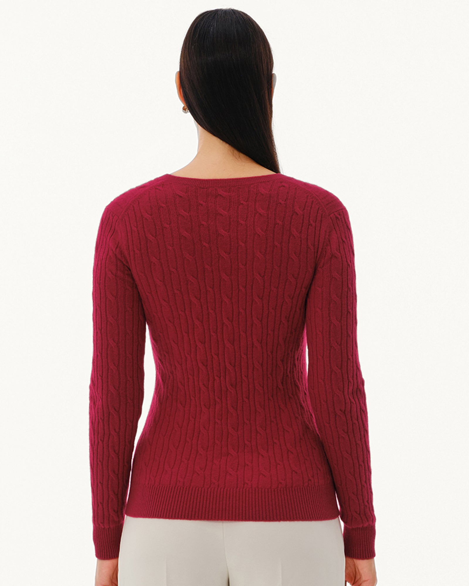 Women's 100% Pure Cashmere Cable Knit V-Neck Sweater