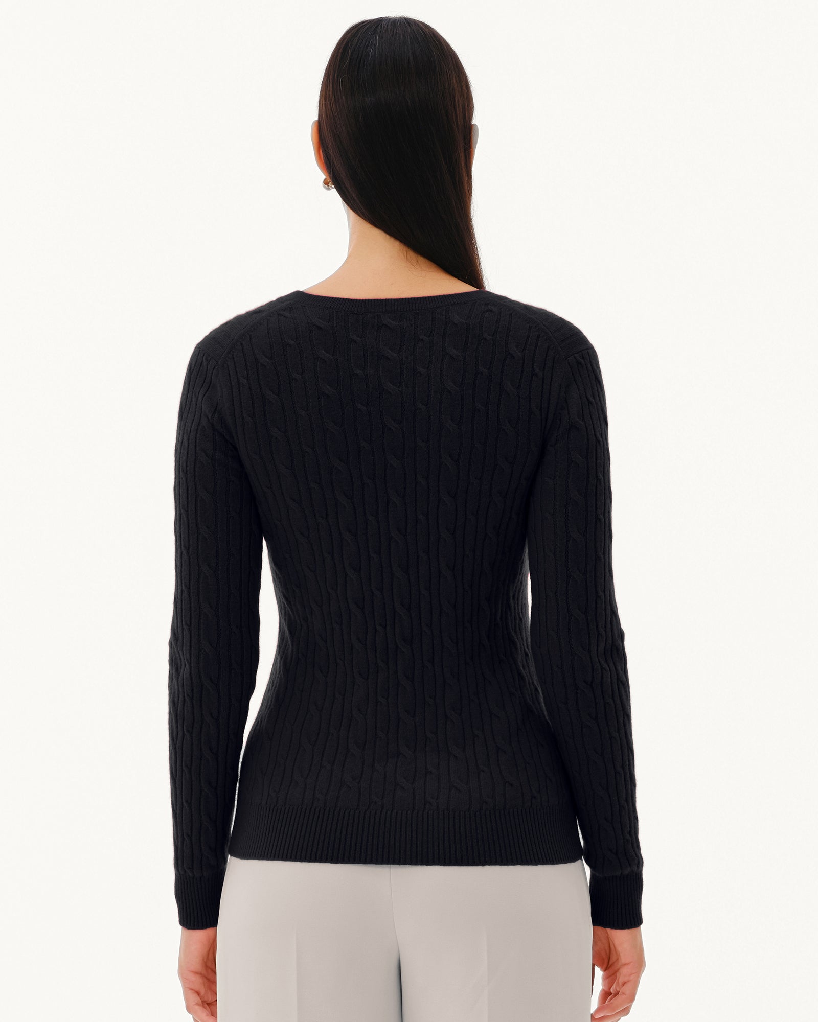 Women's 100% Pure Cashmere Cable Knit V-Neck Sweater