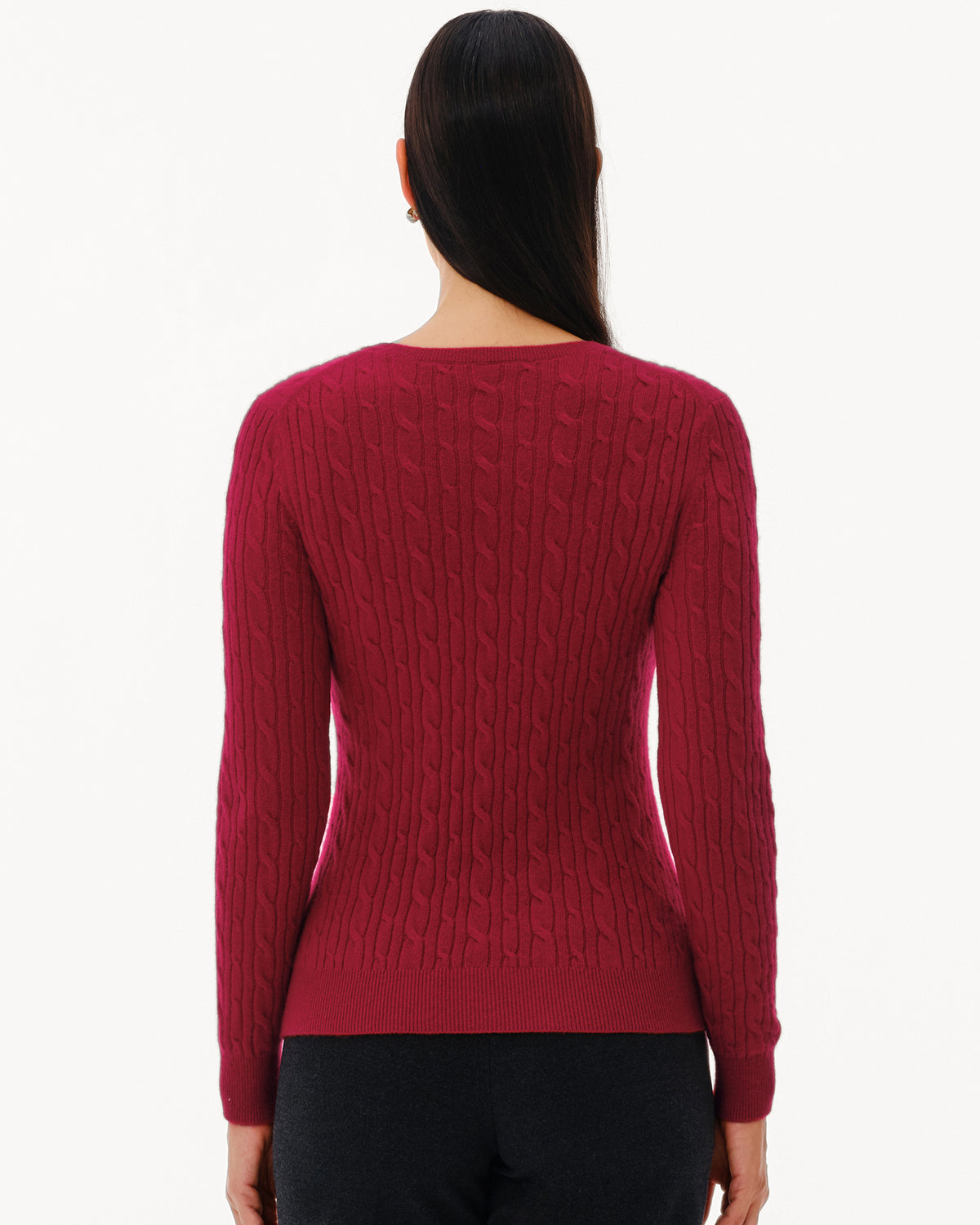 Women's 100% Pure Cashmere Cable Knit Crew Neck Sweater