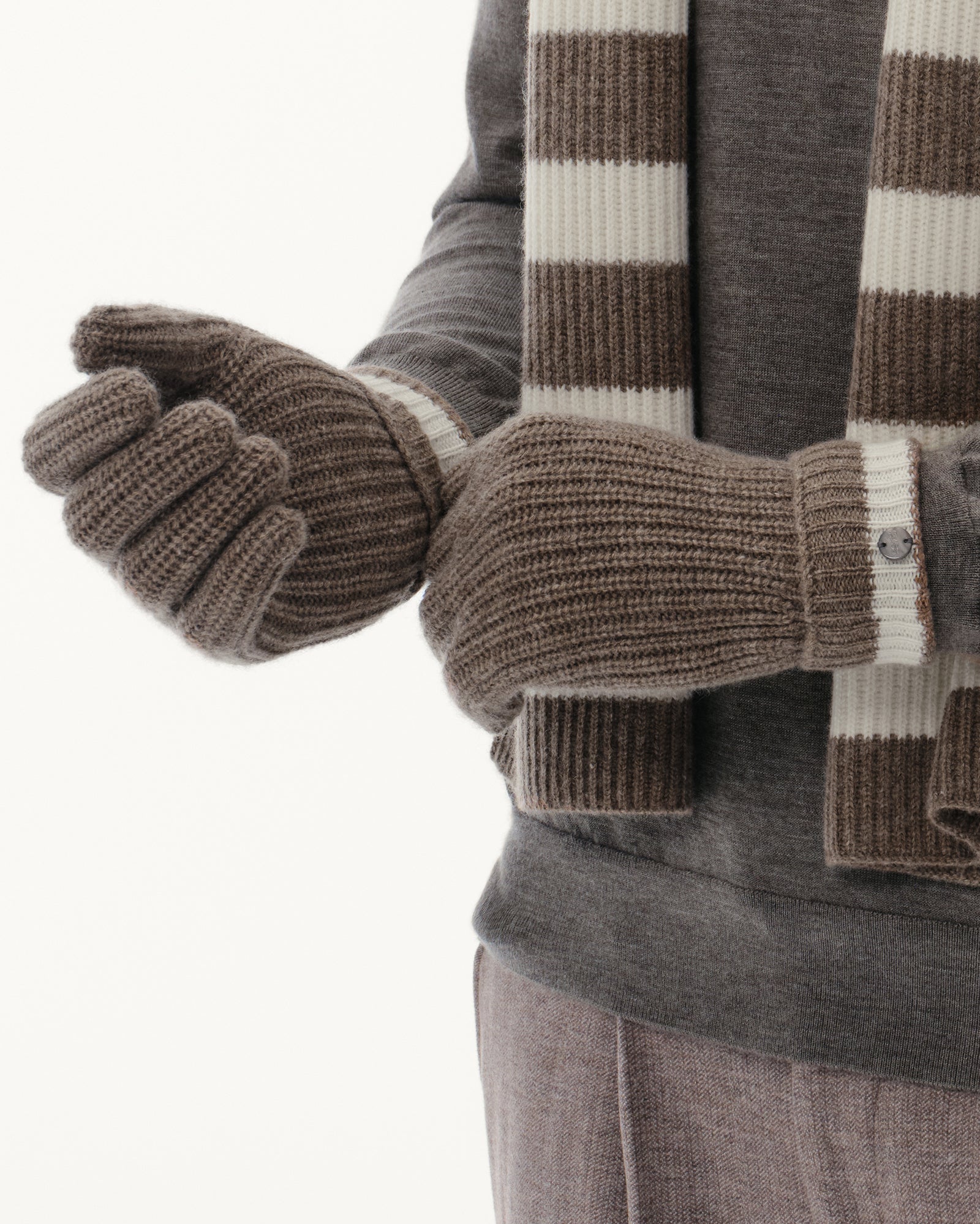 Wool-Cashmere Striped Ribbed Gloves