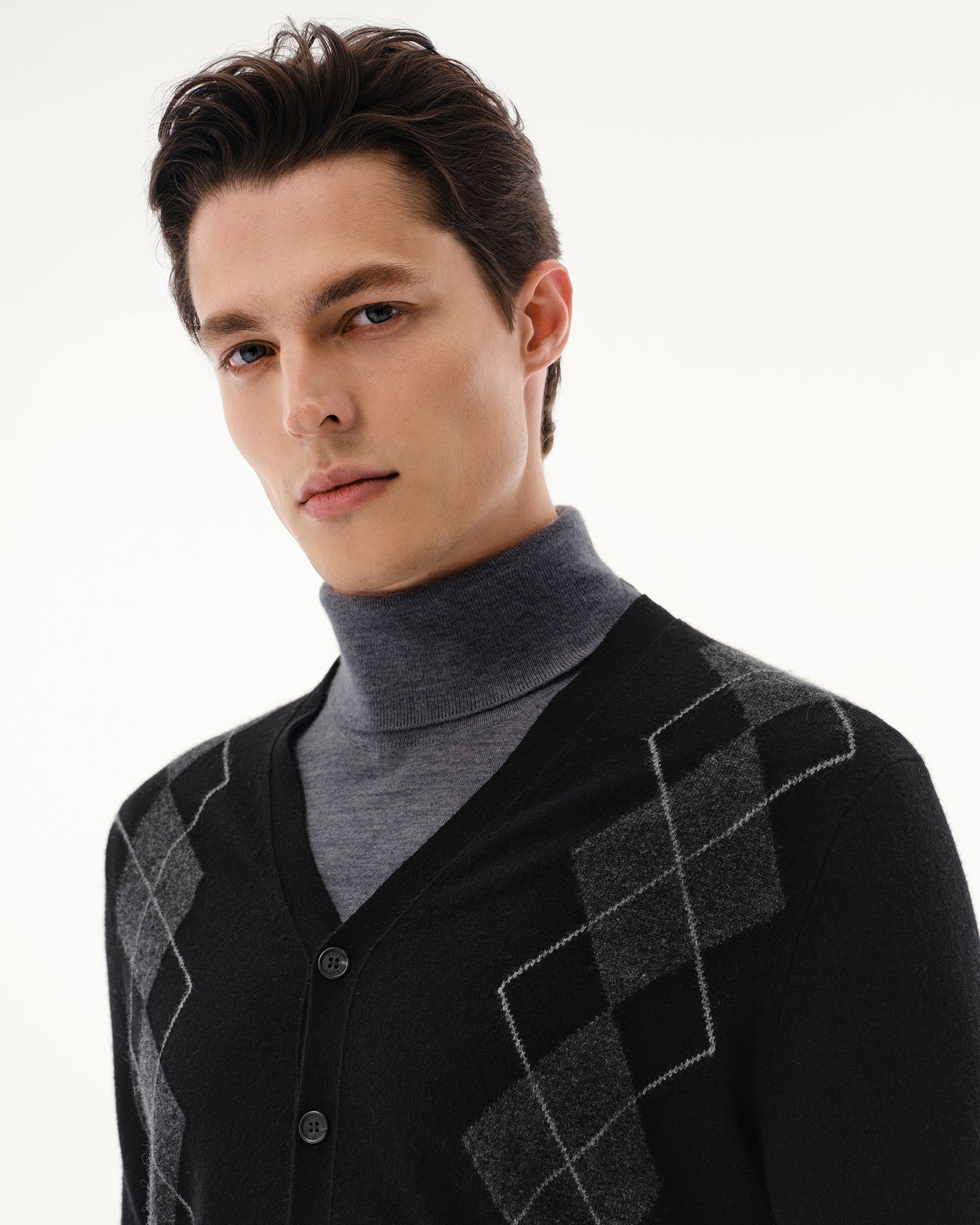 Men's 100% Pure Cashmere Argyle V-Neck Cardigan