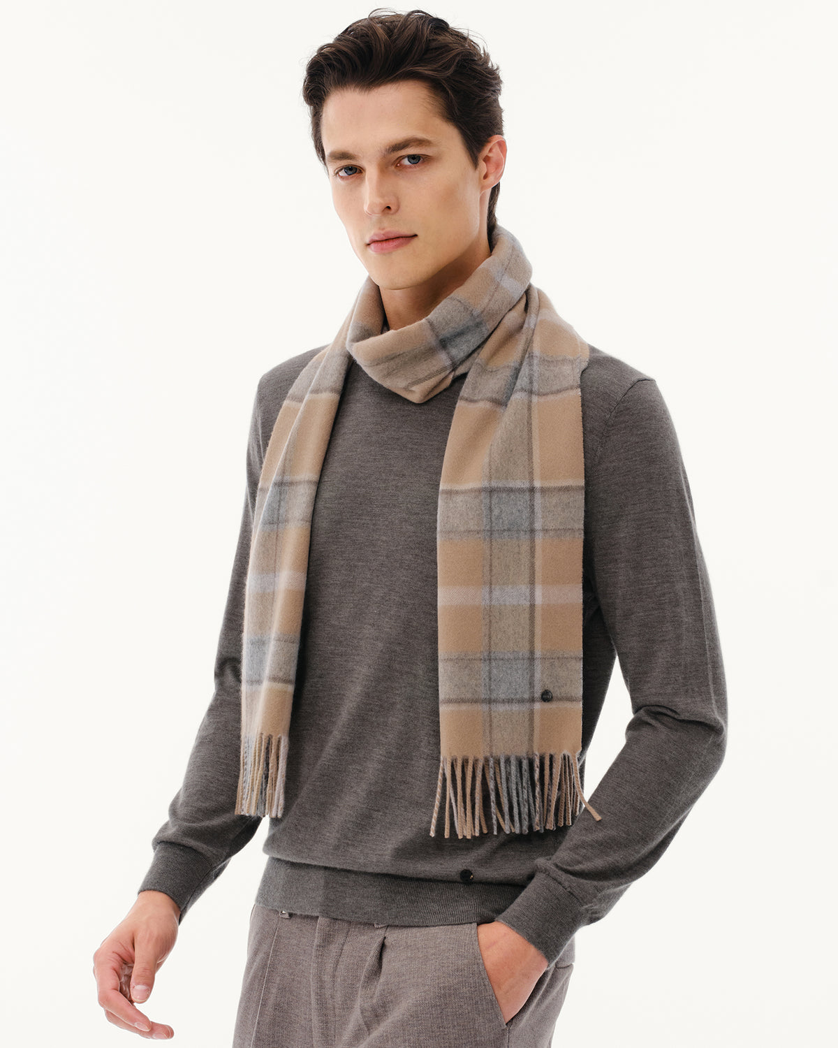 100% Pure Cashmere Brushed Check Scarf