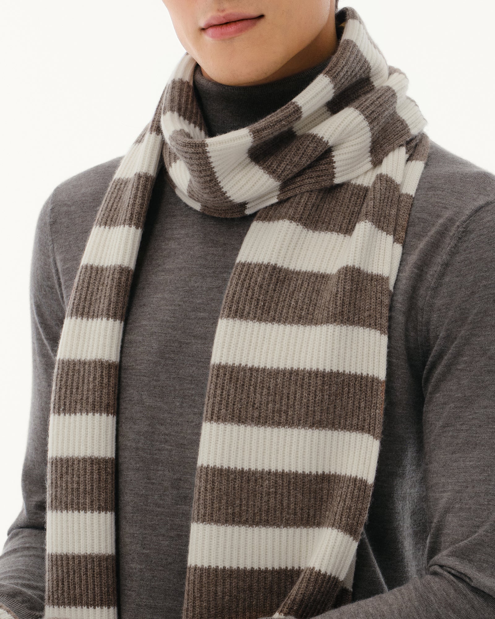 Wool-Cashmere Striped Ribbed Scarf