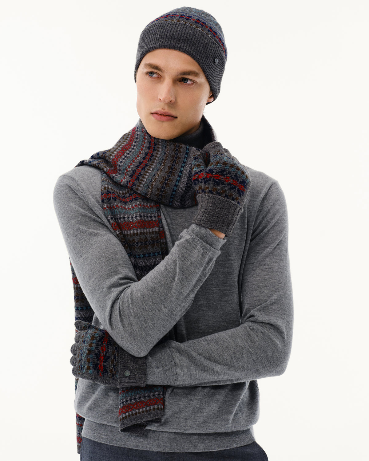 Men's Wool-Cashmere Fair Isle Hat, Scarf &amp; Gloves Set