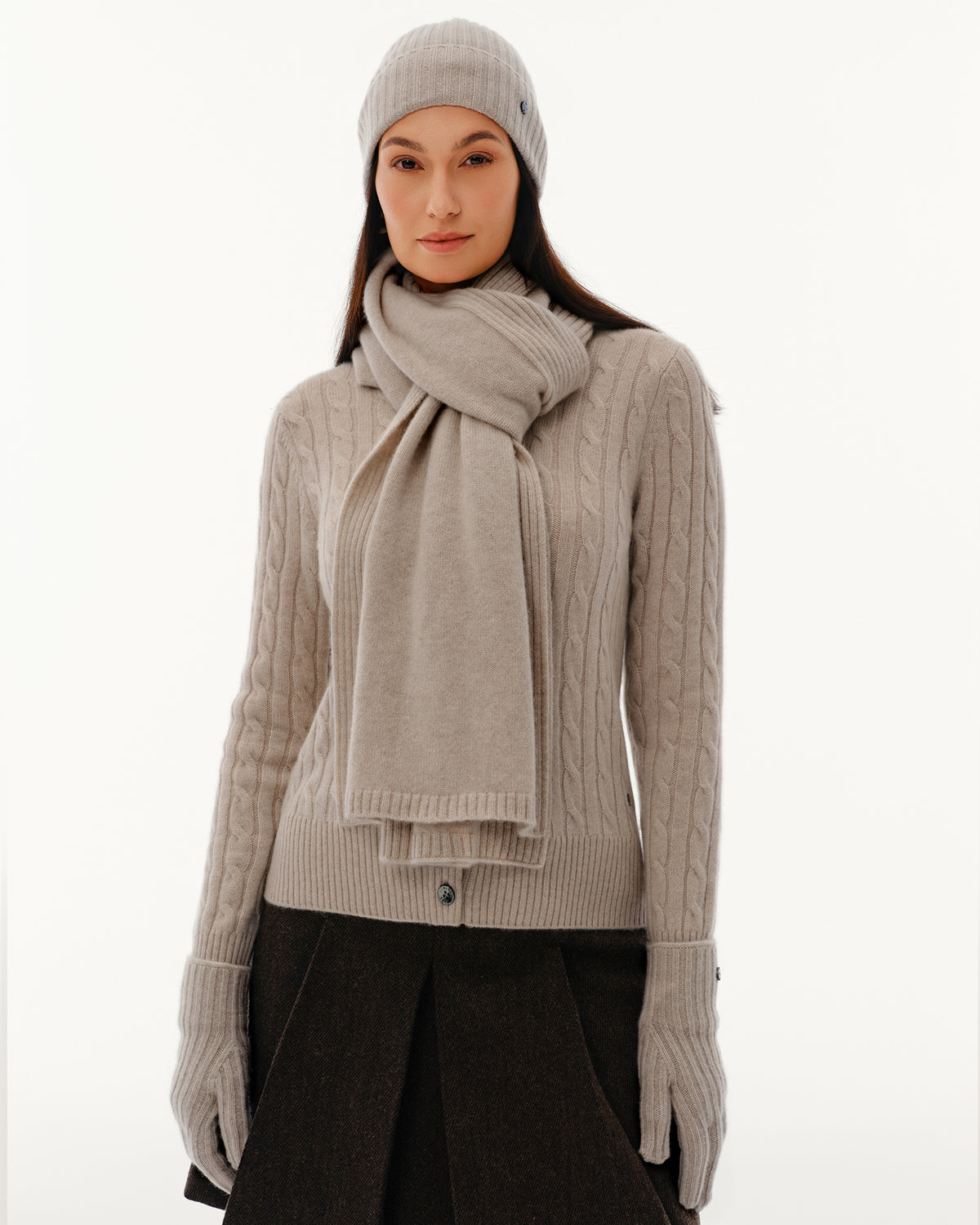 100% Pure Cashmere Ribbed Hat, Scarf &amp; Gloves Set