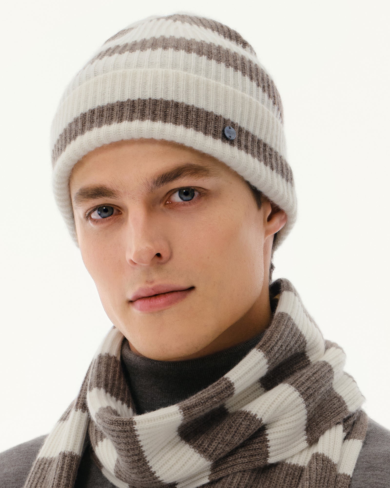 Wool-Cashmere Striped Ribbed Beanie