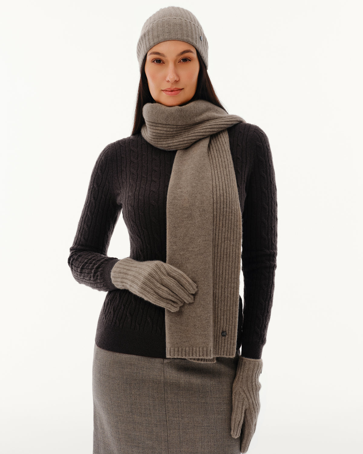 100% Pure Cashmere Ribbed Hat, Scarf &amp; Gloves Set