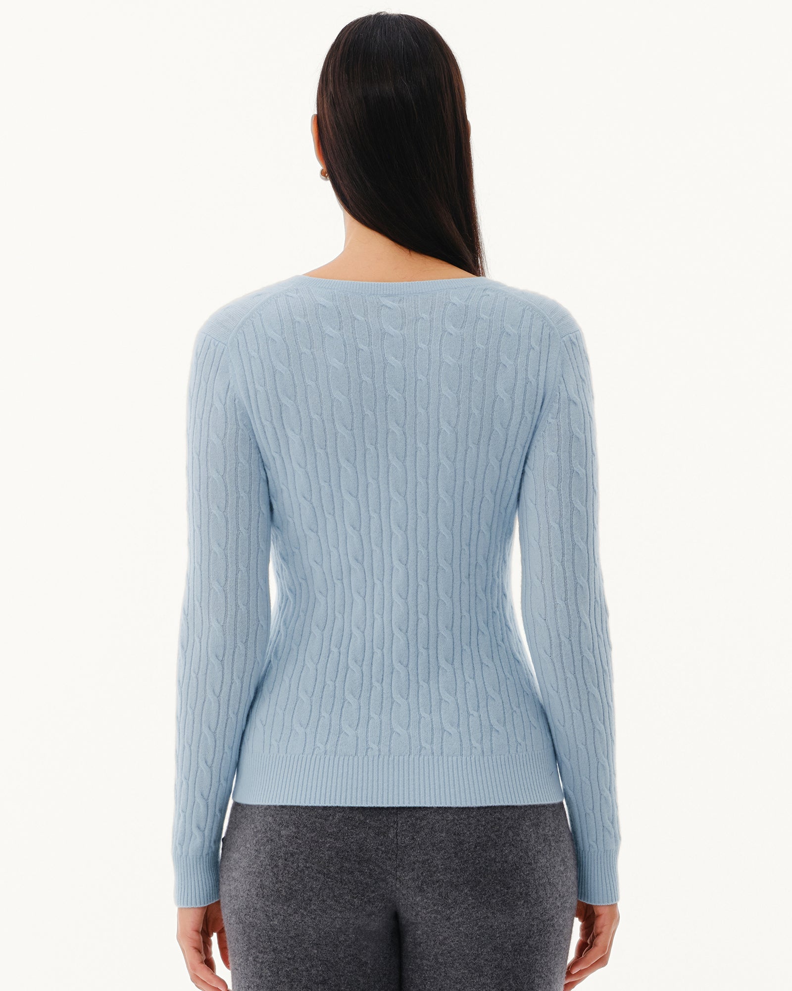 Women's 100% Pure Cashmere Cable Knit V-Neck Sweater