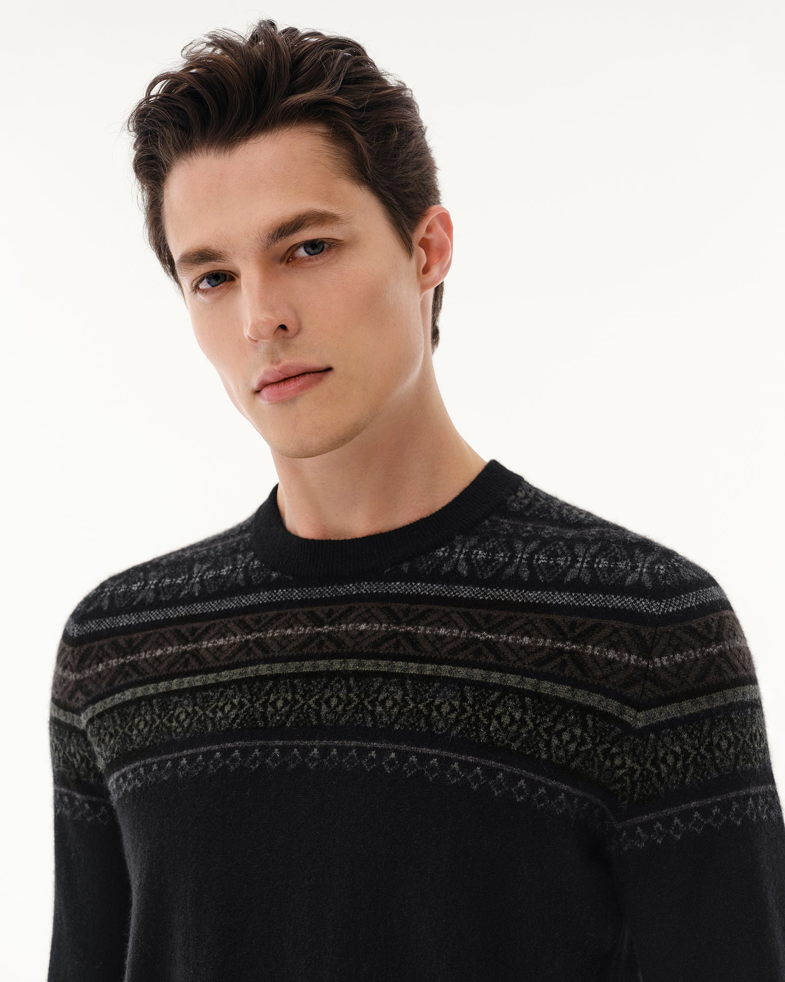 Men's 100% Pure Cashmere Fair Isle Crew Neck Sweater