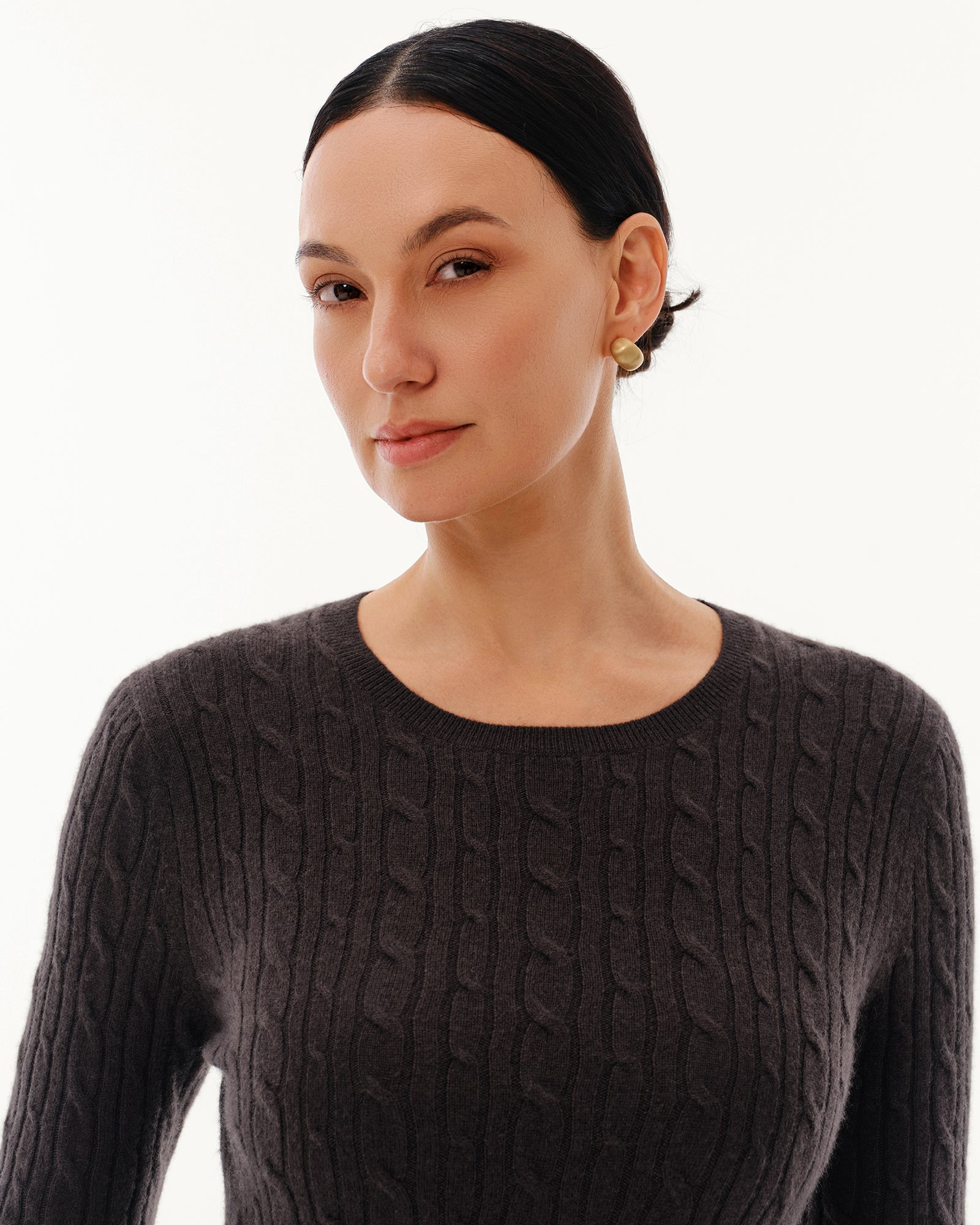 Women's 100% Pure Cashmere Cable Knit Crew Neck Sweater