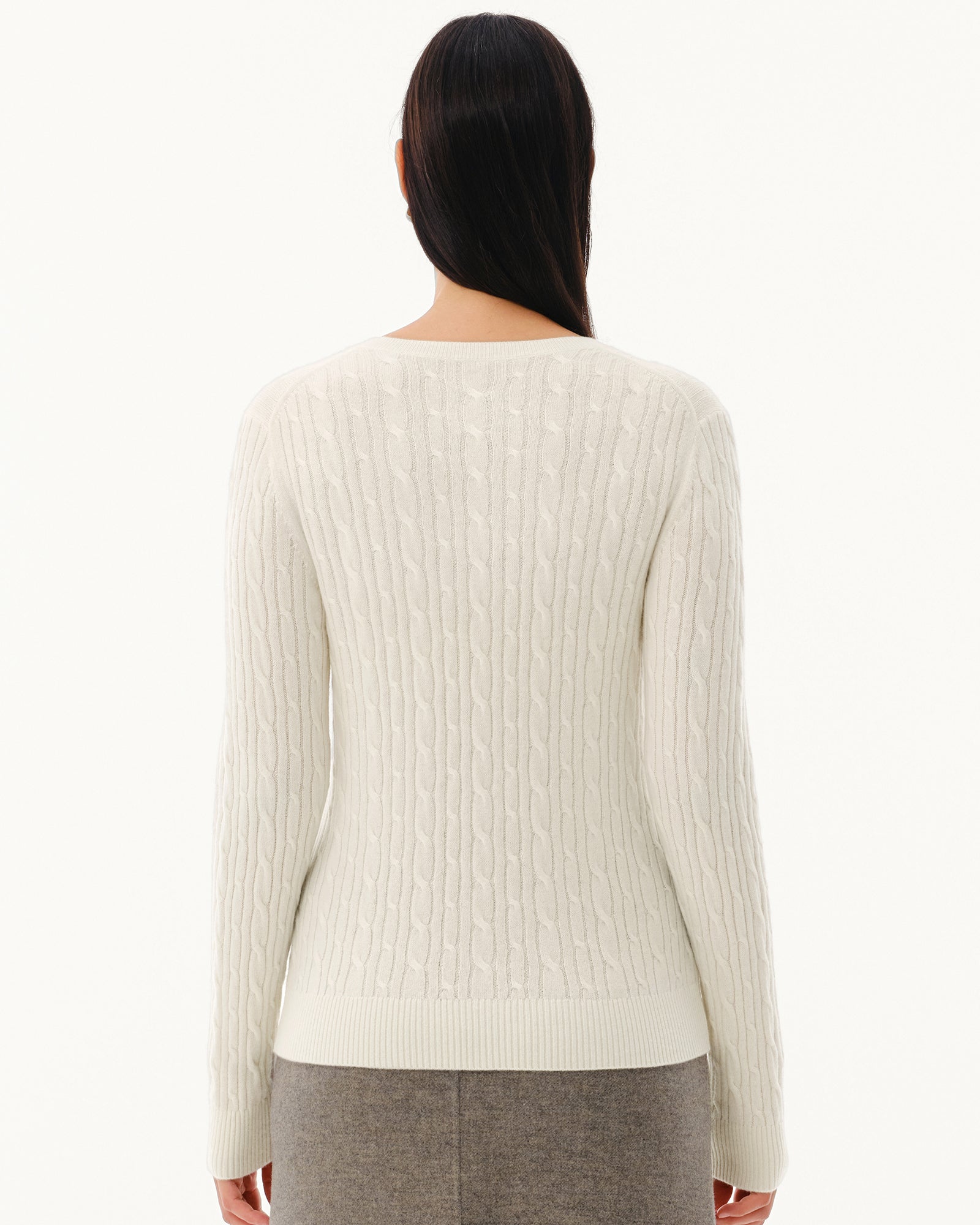 Women's 100% Pure Cashmere Cable Knit V-Neck Sweater
