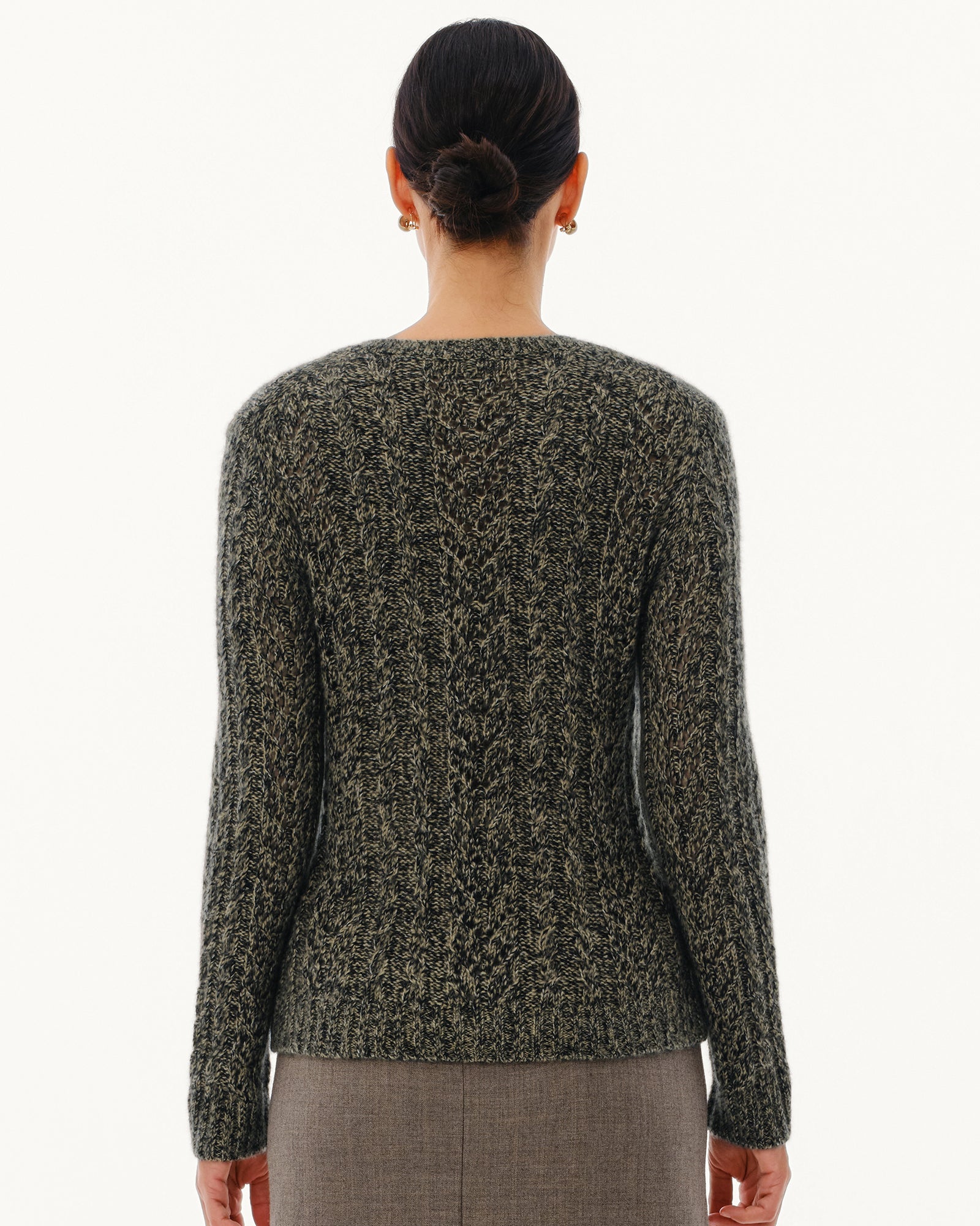 Women's Cashmere Silk Cable Knit Crew Neck Sweater