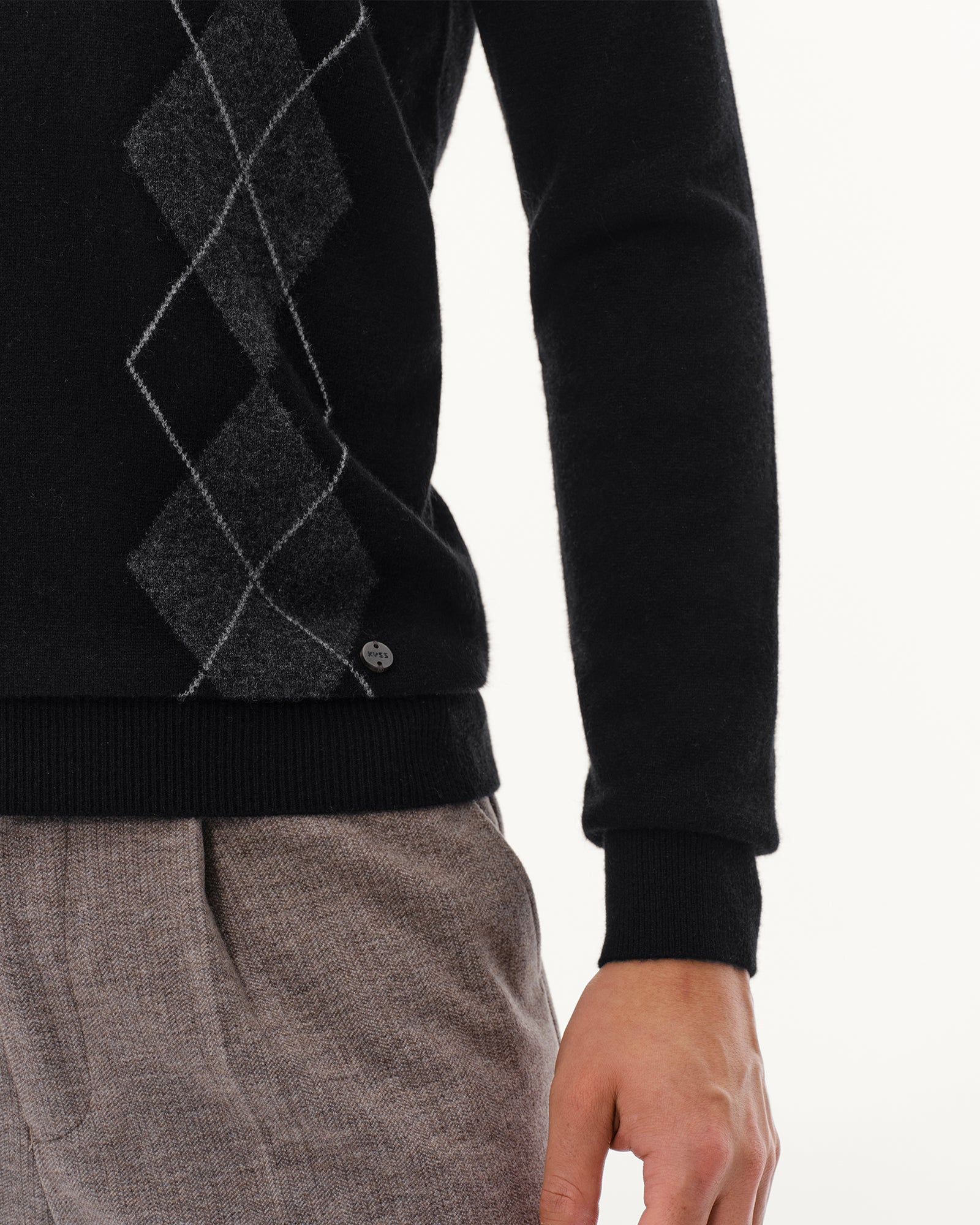 Men's 100% Cashmere Argyle Crew Neck Sweater
